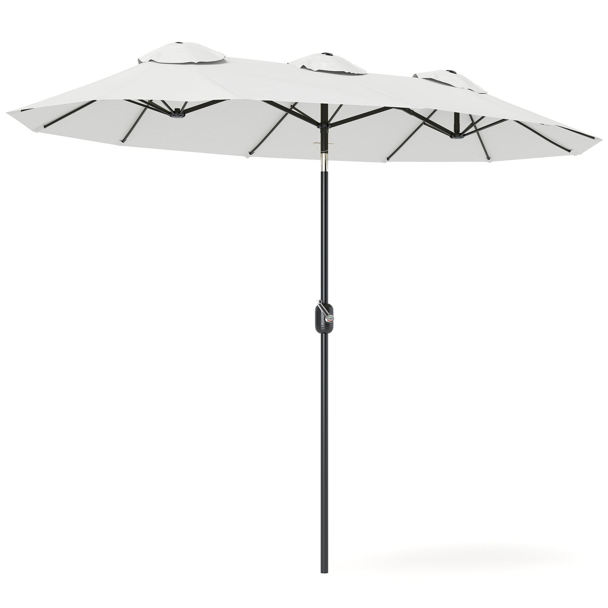 Double Sided Patio Umbrella, 9.7' Large Outdoor Market Umbrella with Push Button Tilt and Crank, 3 Air Vents and 12 Ribs, for Garden, Deck, Pool, White