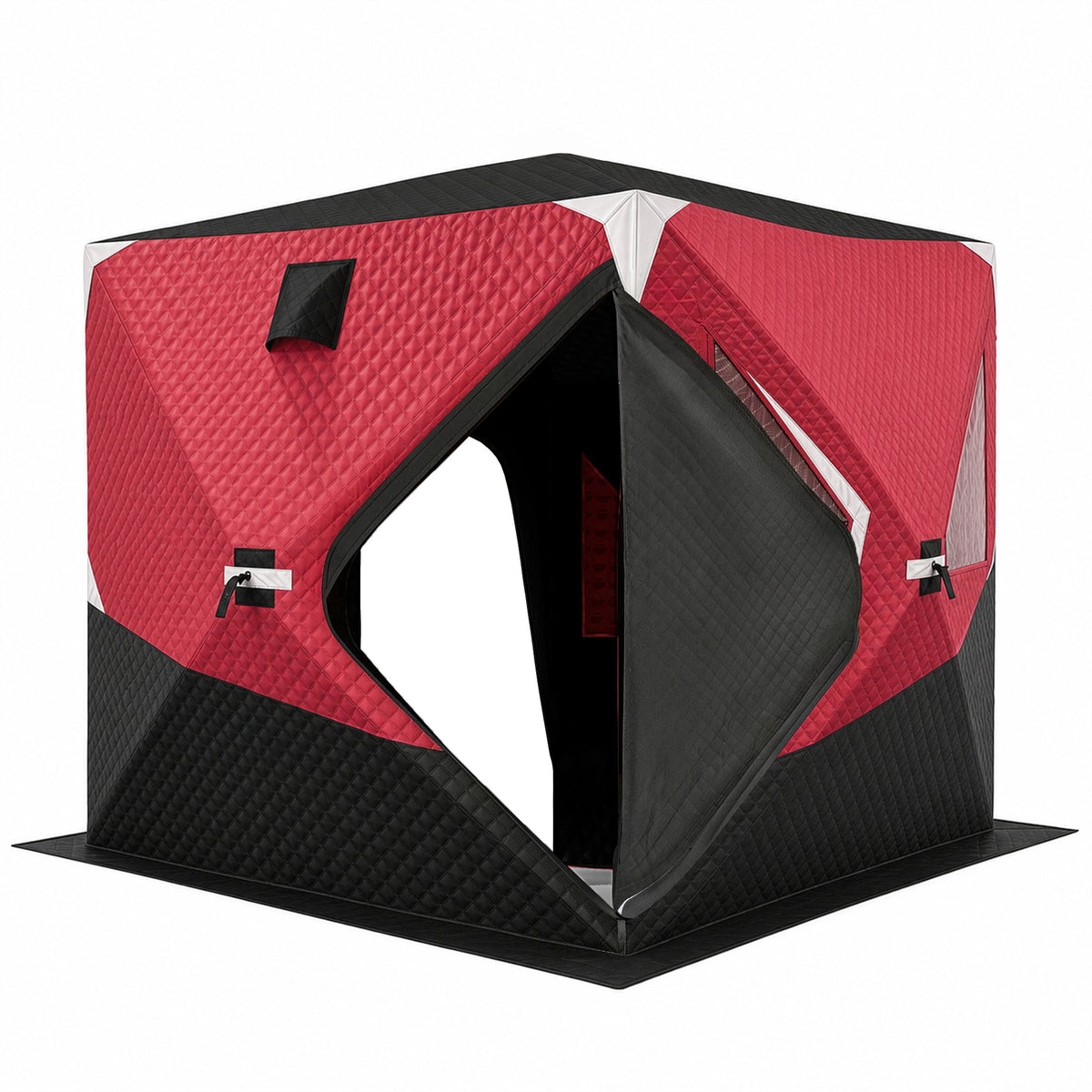 Insulated Pop-Up Ice Fishing Tent, 3-4 Person Portable Hub Style Ice Fishing Shelter with Double Zipper Doors