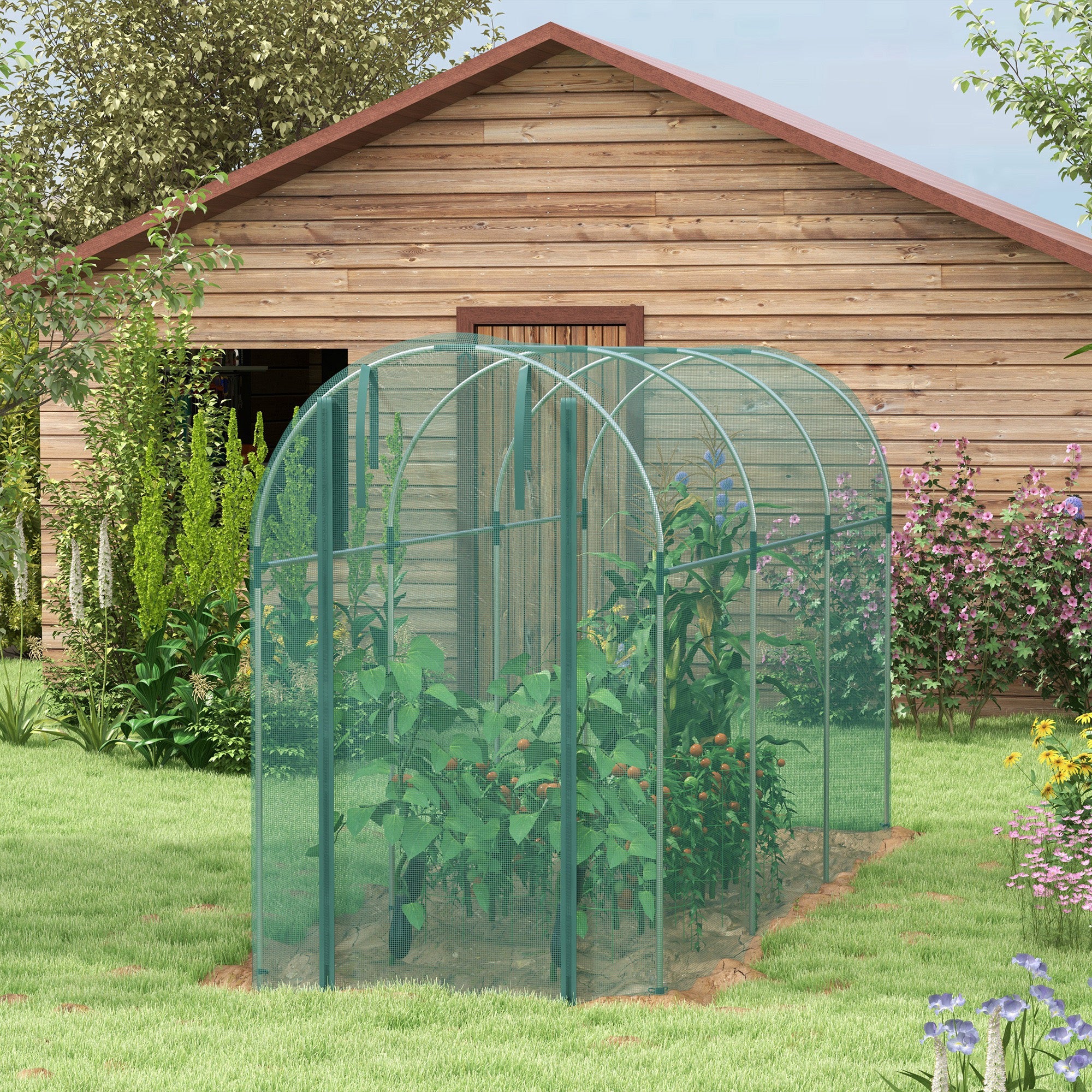 Galvanized Steel Crop Cage, Plant Protection Tent with Zippered Door, 4' x 12', Green - Green - Image 8