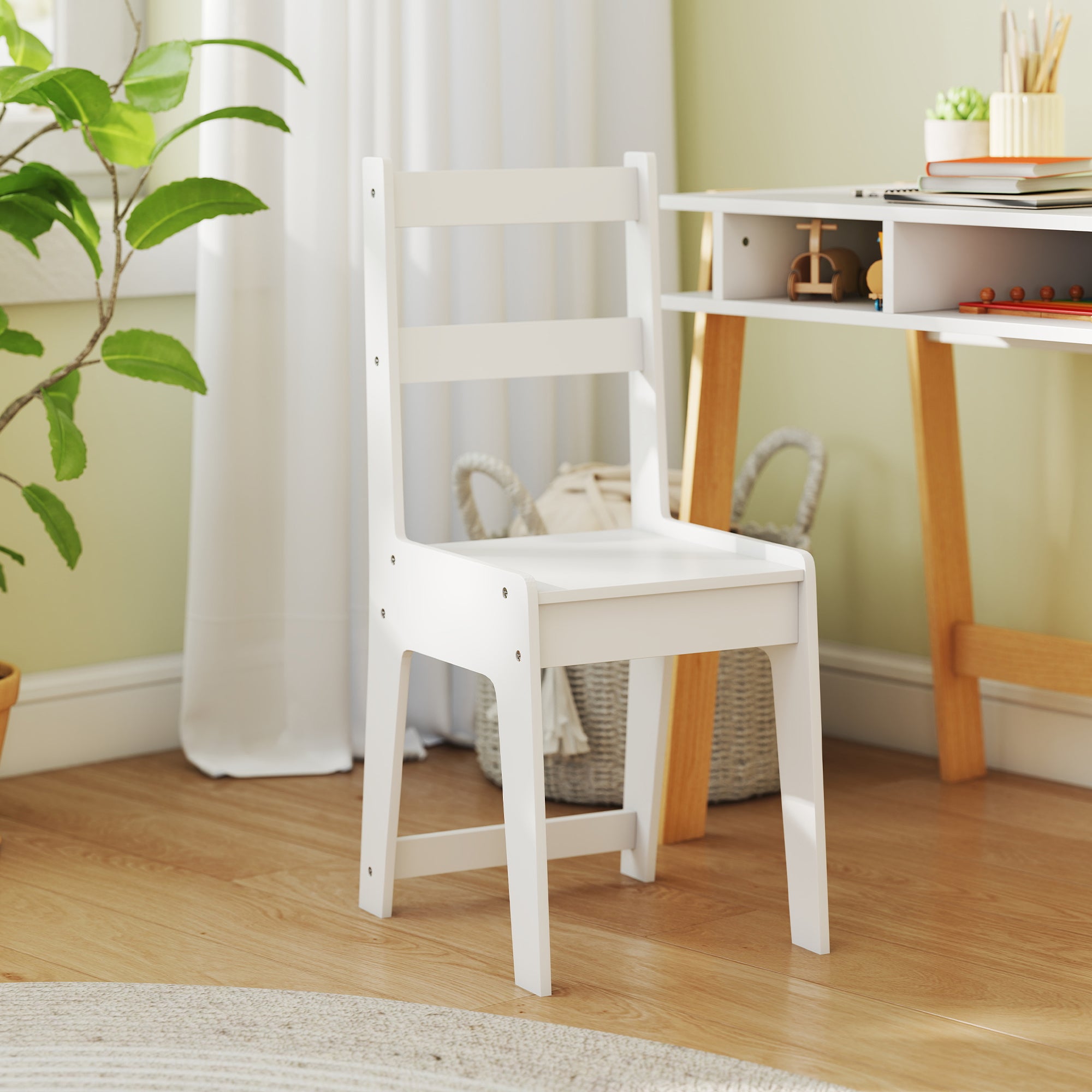 Kids Desk and Chair Set with Storage for Bedroom, School, Gift for Children Ages 3-12, White