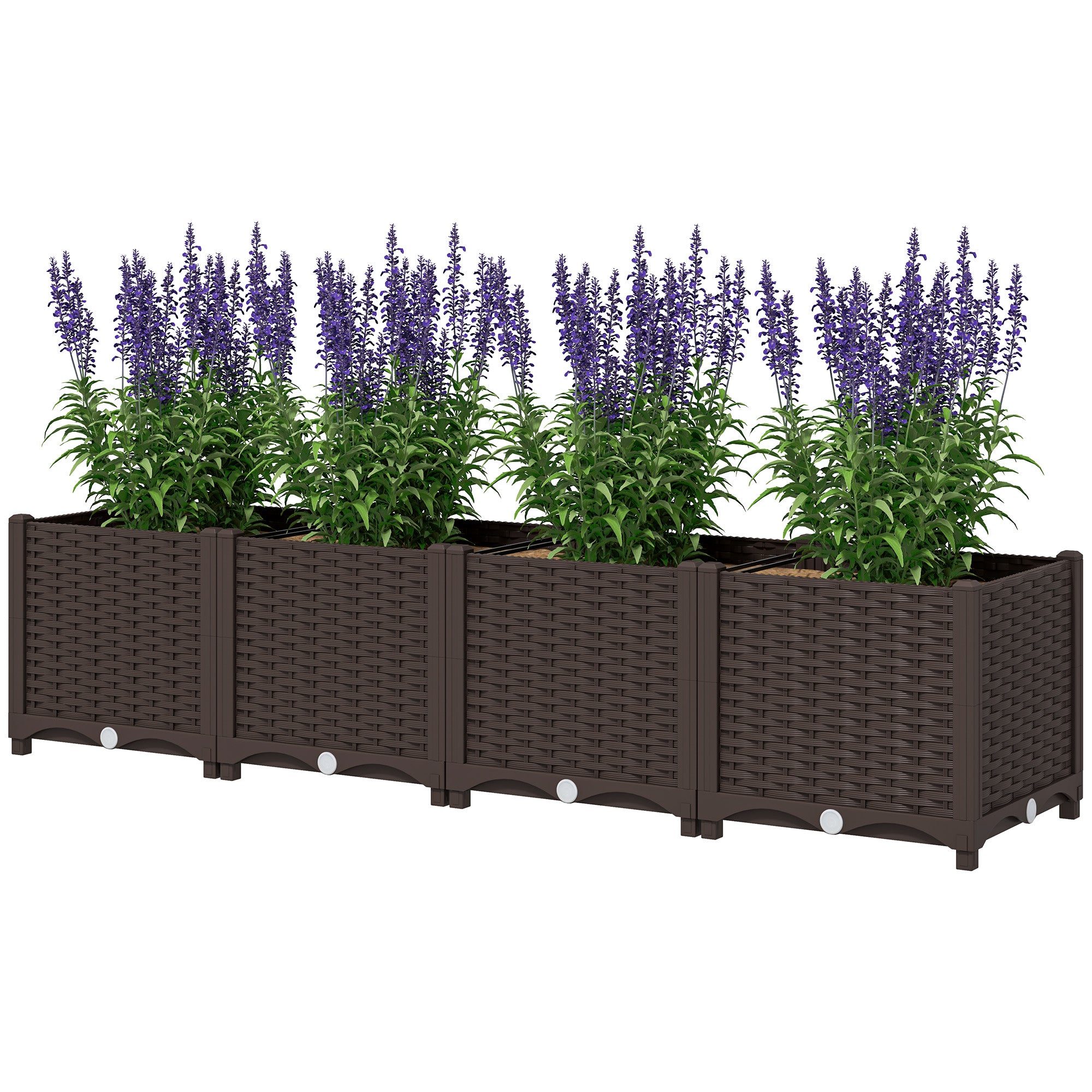 Plastic Raised Garden Bed, 5 x 1 x 1 ft Outdoor Flower Box with Drainage Holes for Vegetables, Herbs, Brown - Brown