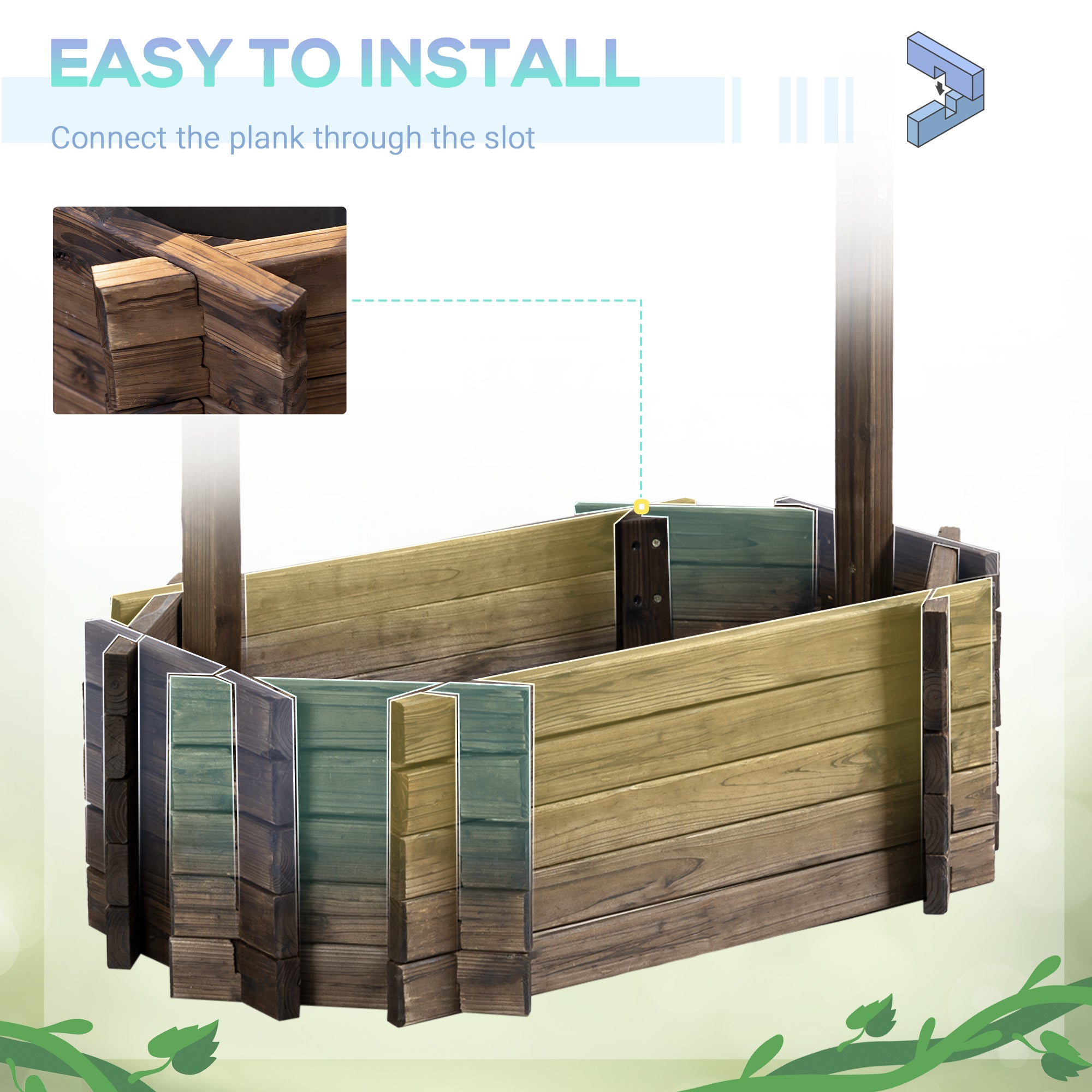 Wishing Well Planter, Wooden Raised Garden Bed, Ornamental Outdoor Flower Planter for Outdoor Garden, Yard, Lawn, and Home Decor - Rustic Brown - Image 7