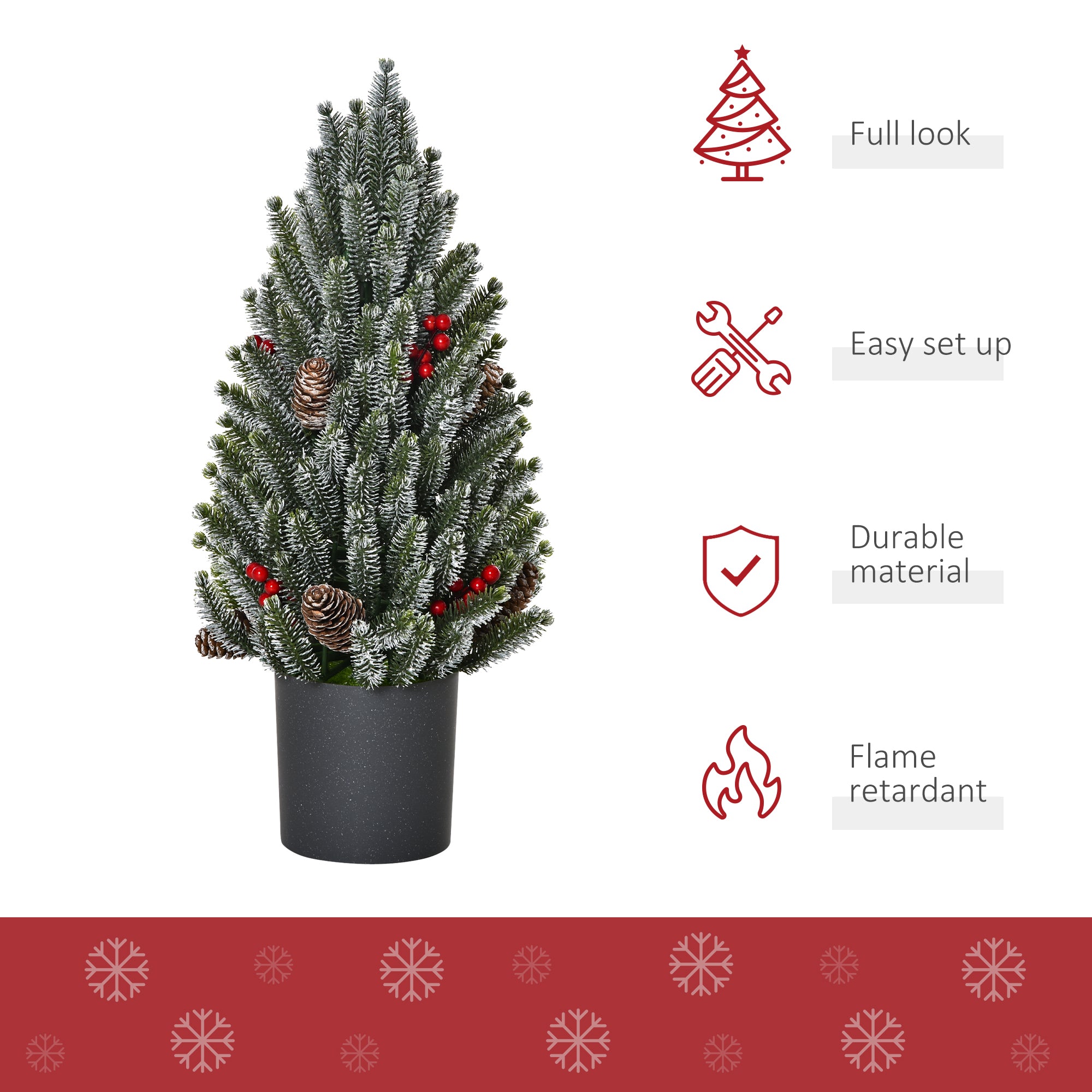 18" Tall Unlit Miniature Snow-Flocked Tabletop Artificial Christmas Tree, Holiday Decoration with Pine Cones and Berries
