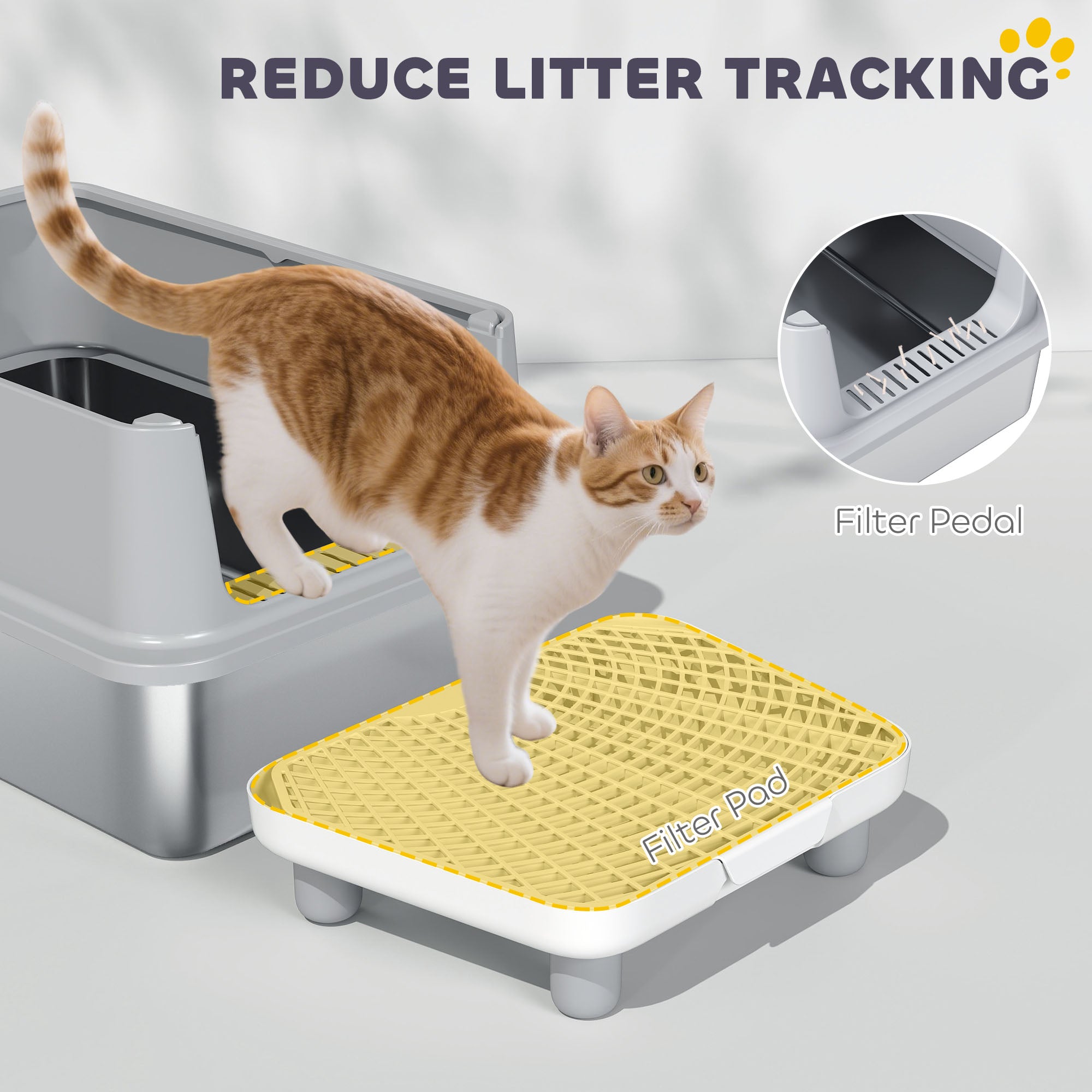 Extra Large Stainless Steel Cat Litter Box with Scoop & Pad, Anti-Urine Leakage, Easy Cleaning, Non-Sticky - Gray - Image 6