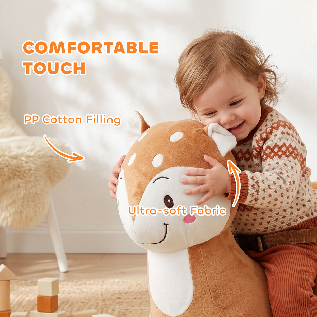 Baby Rocking Horse, Spotted Deer Rocking Horse Toy with Sounds, Seat Belt and Widened Base for Toddlers 1-3 Y, Brown