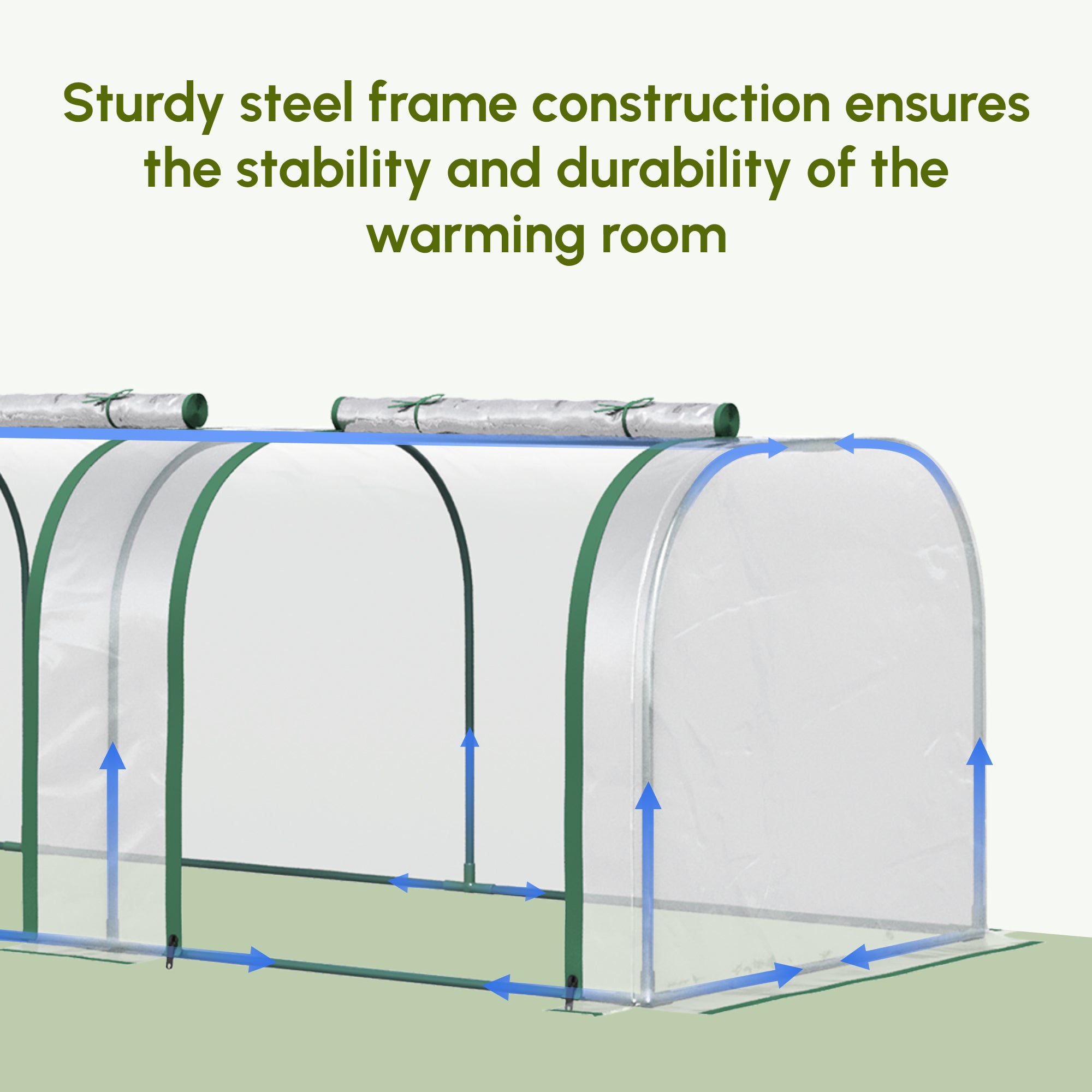 9.7' L x 3' W x 2.5' H Portable Tunneled Greenhouse with 3 Zippered Doors, Water/UV Fighting PVC Cover - Clear - Image 4