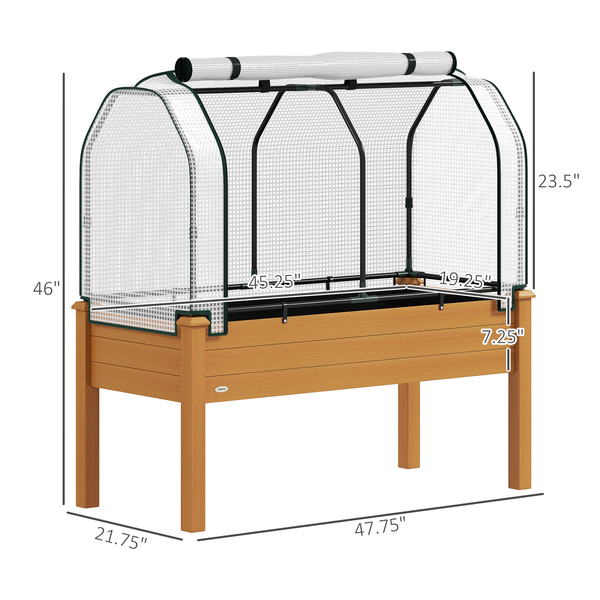 Raised Garden Bed with PE Greenhouse Cover Outdoor Planter Box for Herbs and Vegetables, 48 x 22 x 46 inch, Sand - Sand - Image 3