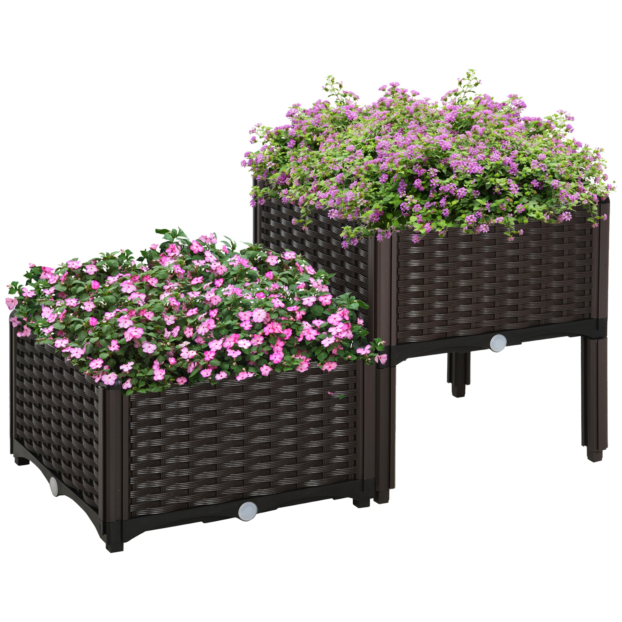 2-Piece Raised Garden Bed with Legs, Self-Watering Planter Box Raised Bed to Grow Flowers, Herbs & Vegetables, Brown - Brown