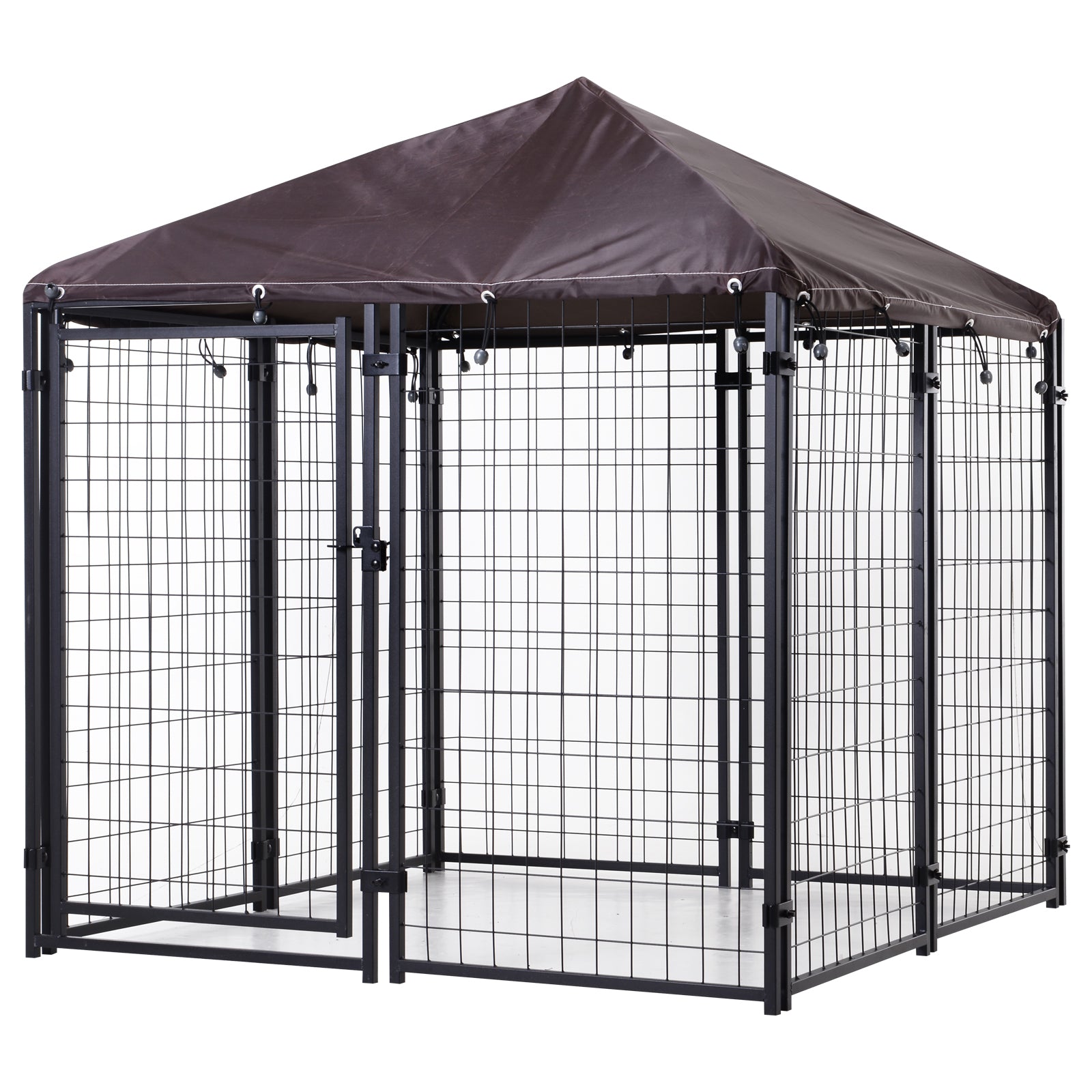 4.6' x 4.6' x 5' Outdoor Dog Kennel, Welded Wire Heavy Duty Dog Run, Dog Kennel Outside with Waterproof & UV Resistant Cover, for S&M Dogs, Black - Black