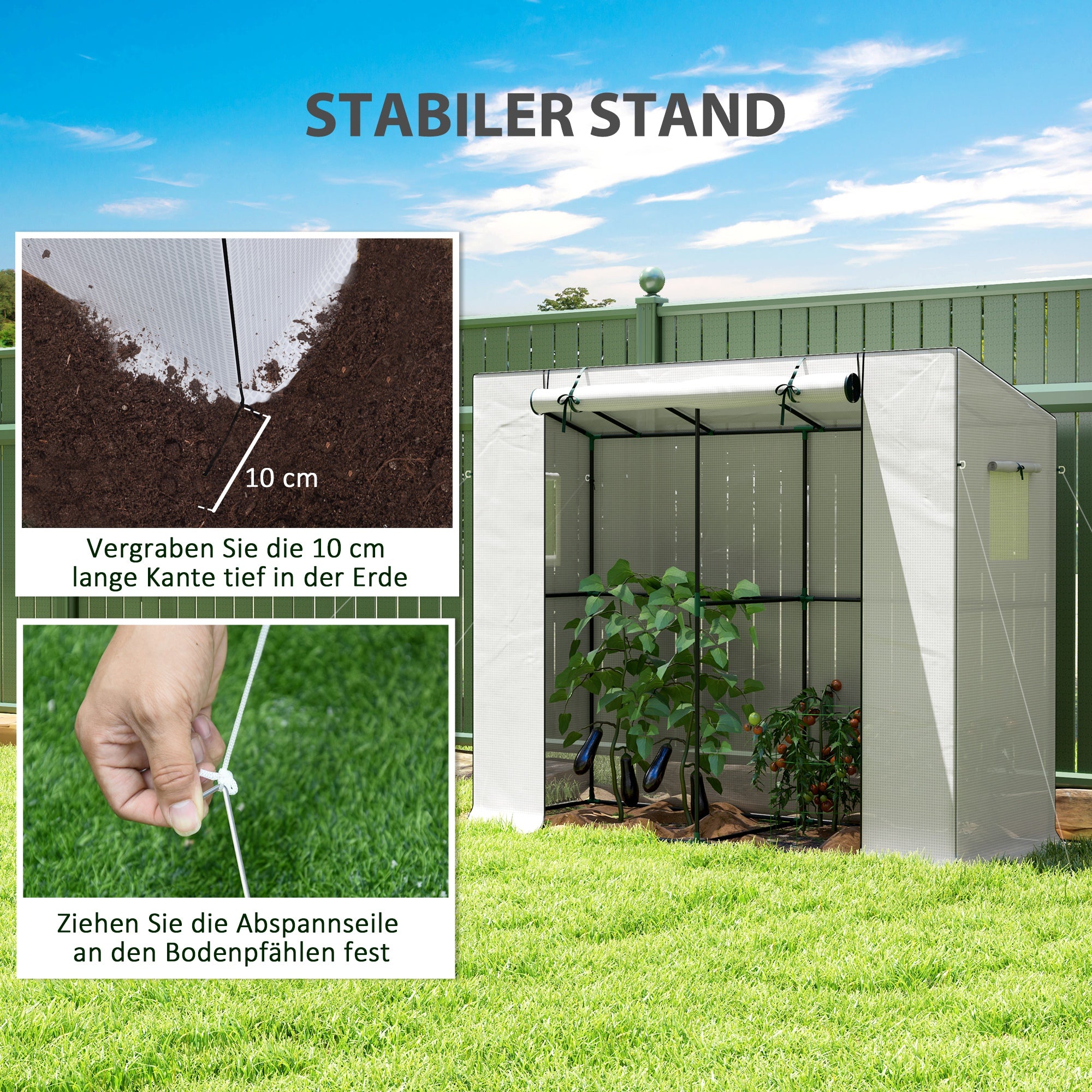 Walk-in Portable Greenhouse Small Greenhouse for Outdoors with UV-resistant PE Cover, 6.6' x 2.5' x 5.6' White - White - Image 7