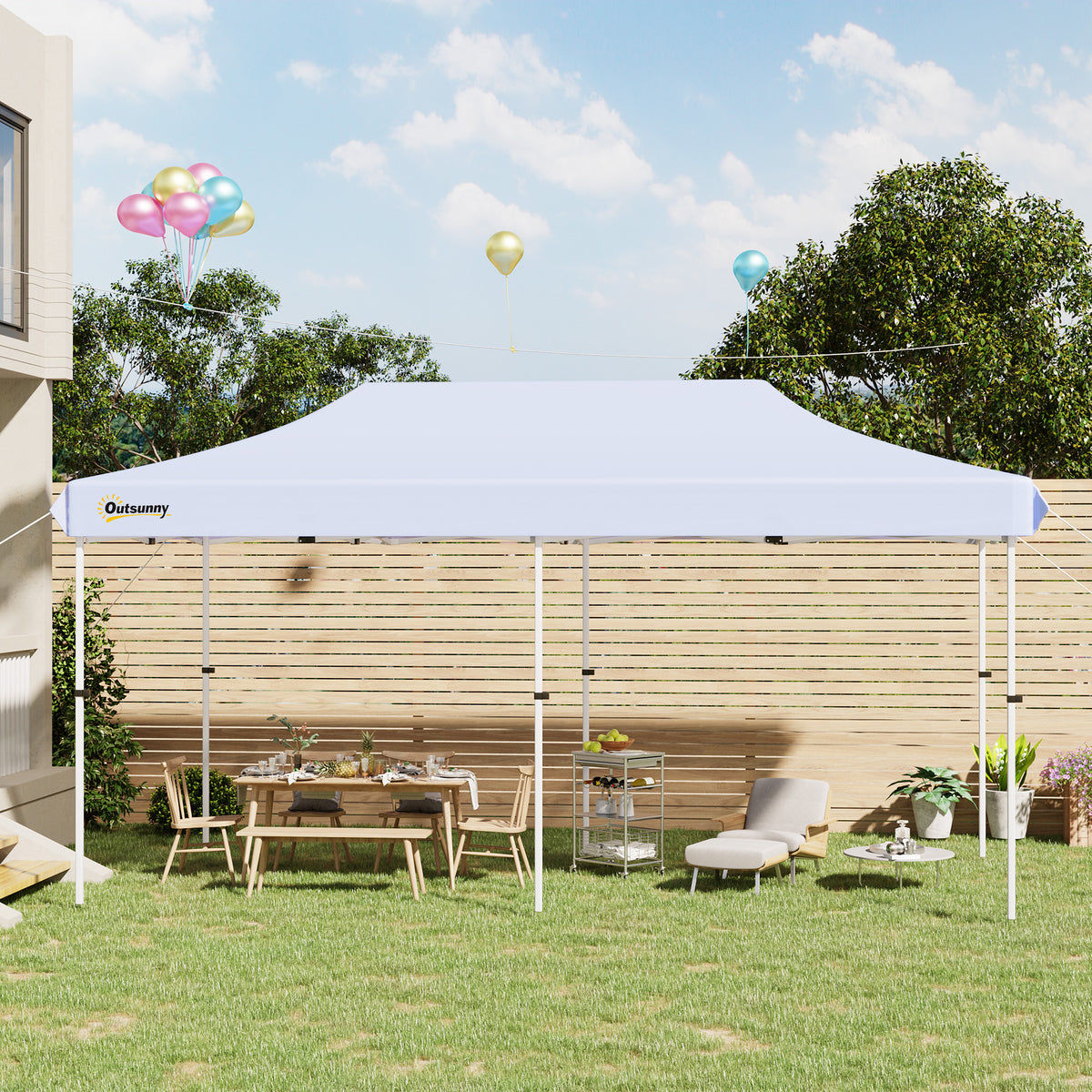 10'x20' Aluminum Pop Up Canopy Tent, Upgraded Thicker Tube Instant Party Tent with Wheeled Bag, 2-Level Adjustable, XL Large Ground Stakes for Events Patio Backyard