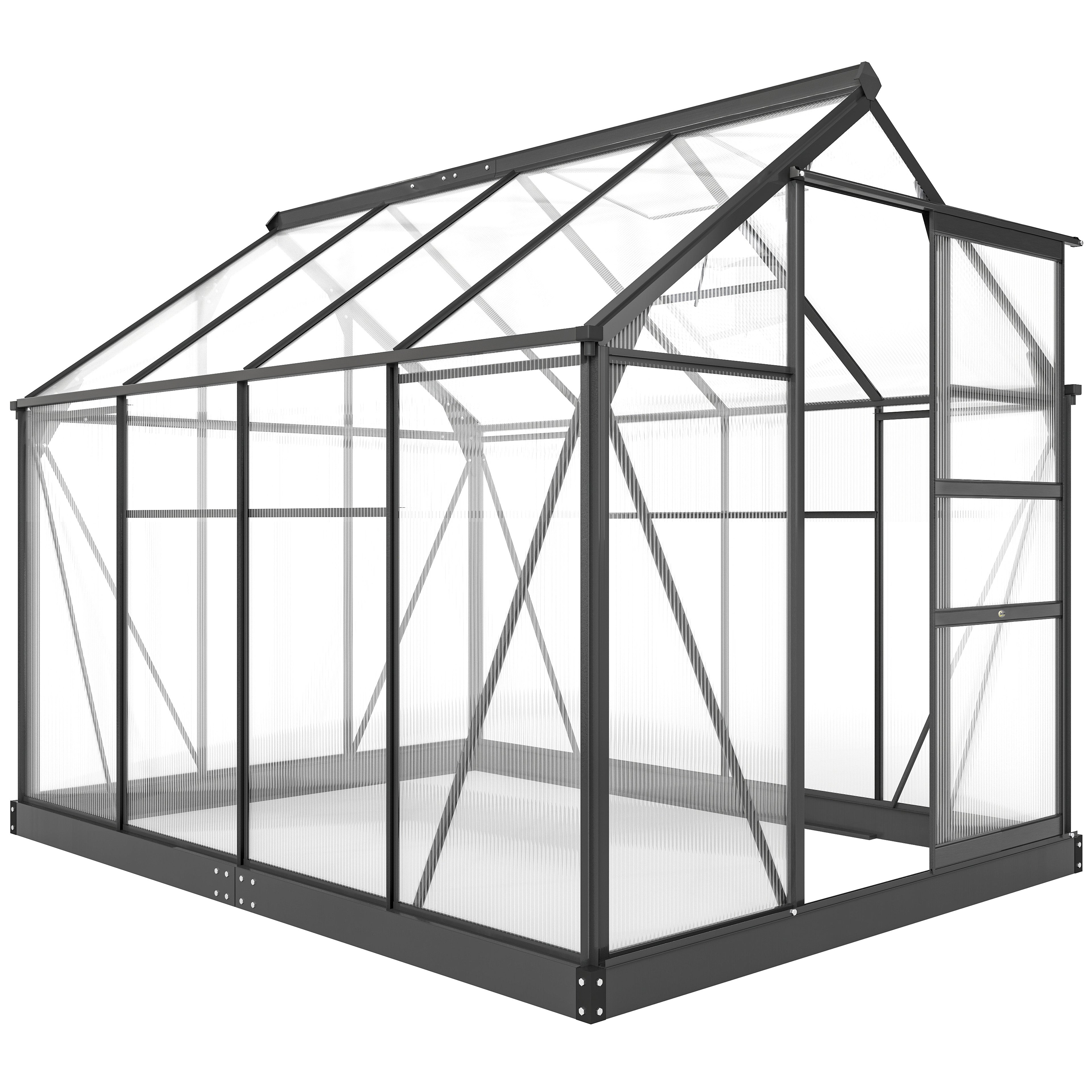 Polycarbonate Greenhouse, Heavy Duty Outdoor Aluminum Walk-in Green House Kit Vent Door, 6.2'x8.3'x6.6' Gray - Gray