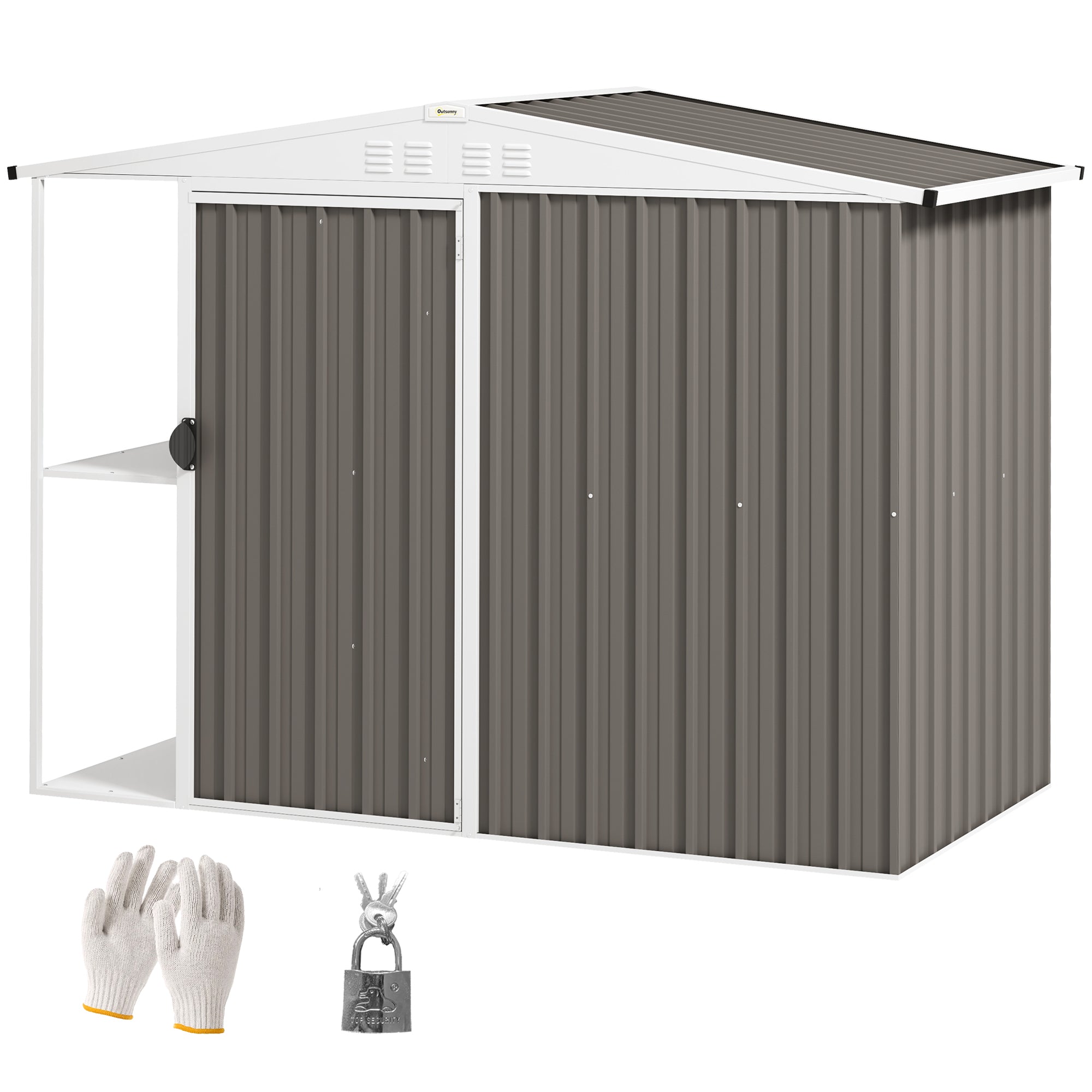 8 x 4ft Outdoor Garden Shed, Metal Shed with Air Vents and Lock for Backyard, Garden, Patio, Warm Gray - Gray