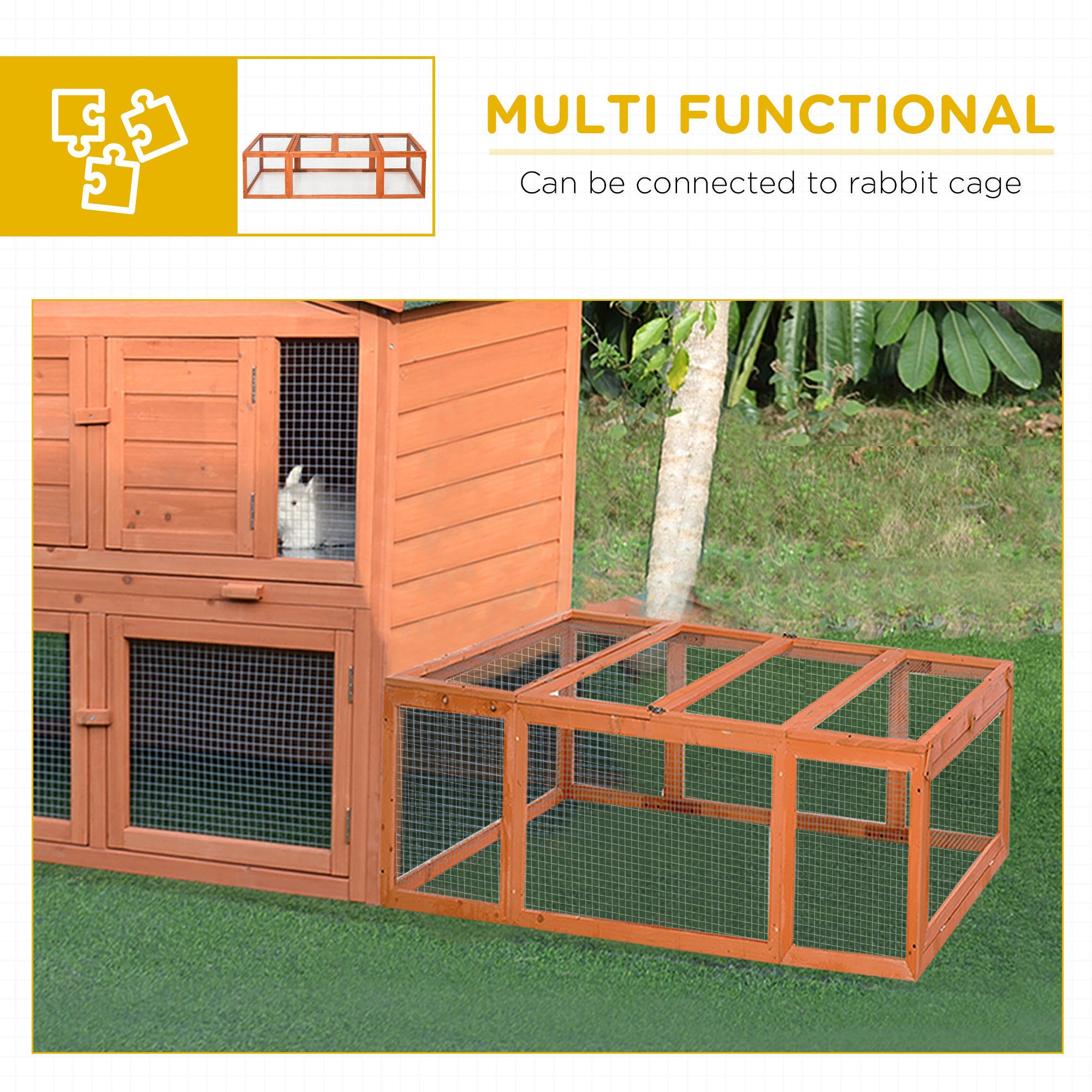 Large Wooden Rabbit Hutch Small Animal Habitat Enclosure Outdoor Run and Lockable Doors - Natural - Natural Wood - Image 6