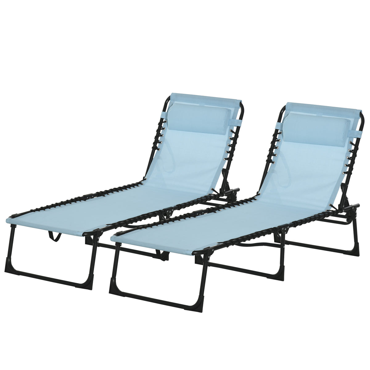 Set of 2 Folding Chaise Lounge Chairs, Outdoor Sun Tanning Chairs with Reclining Back, Light Blue