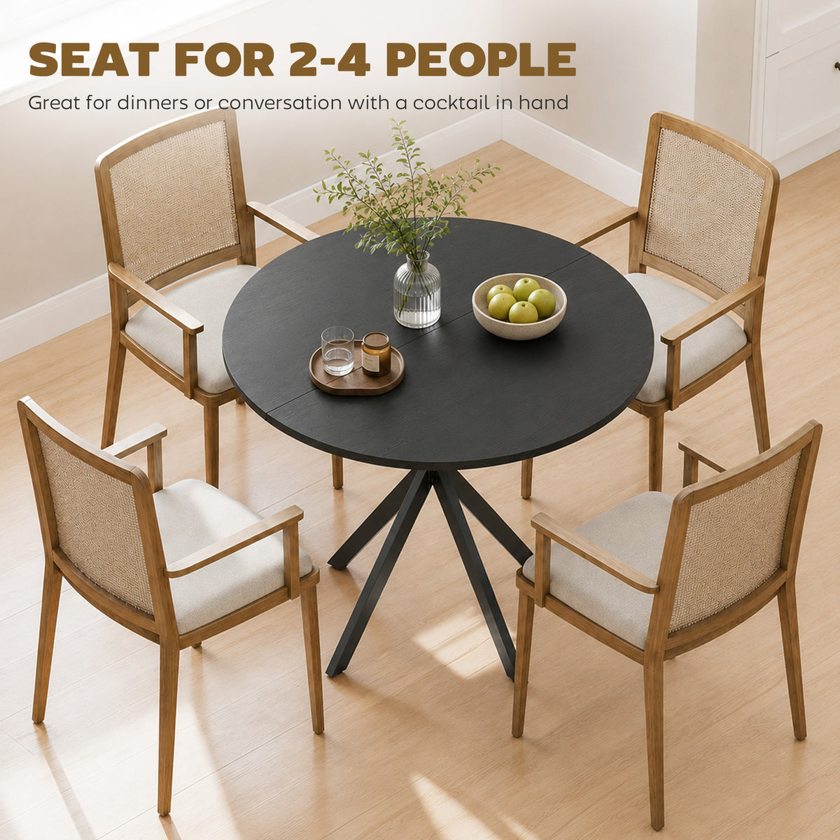 31.5" Small Round Dining Table for 2, Industrial Kitchen Table with Cross Steel Legs for Dining Room, Distressed Black