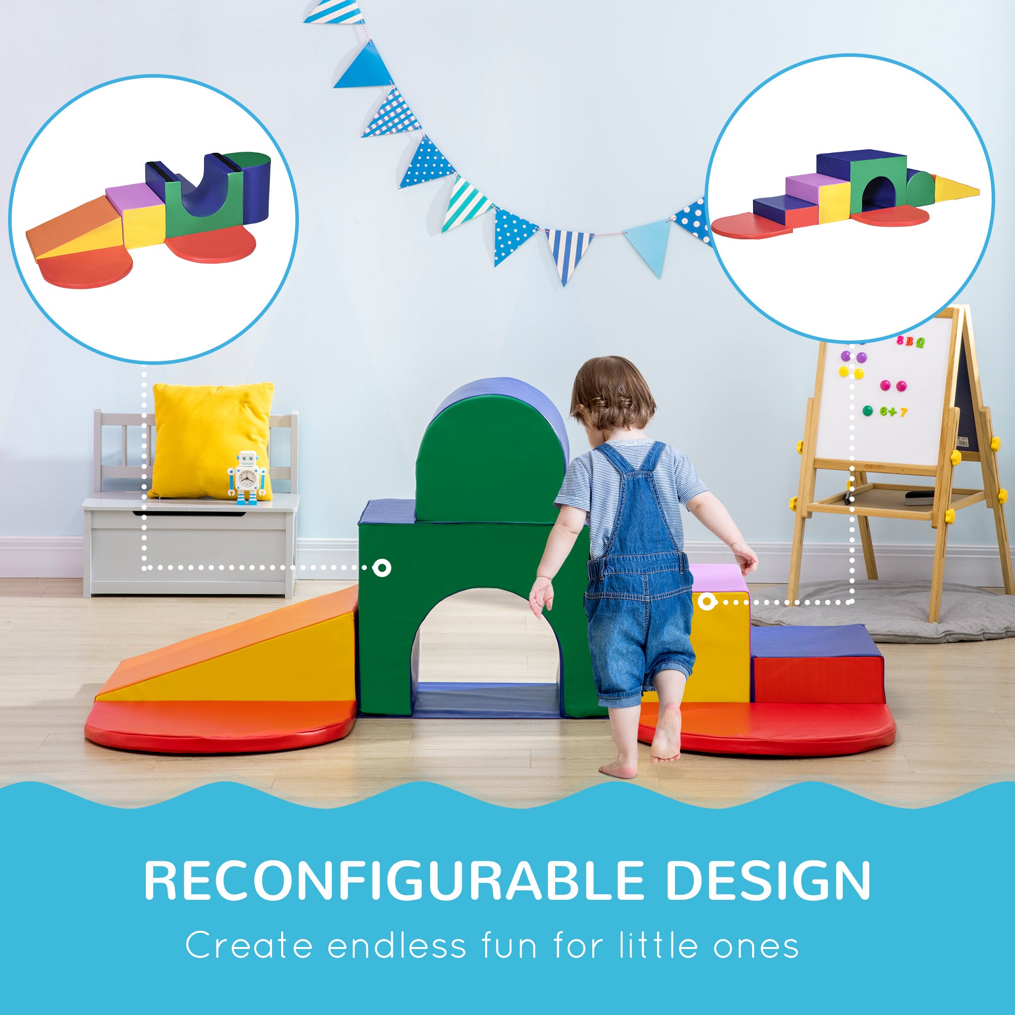 7-Piece Rearrangeable Toddler Climber for Creativity and Shape Discovery, Multicolored
