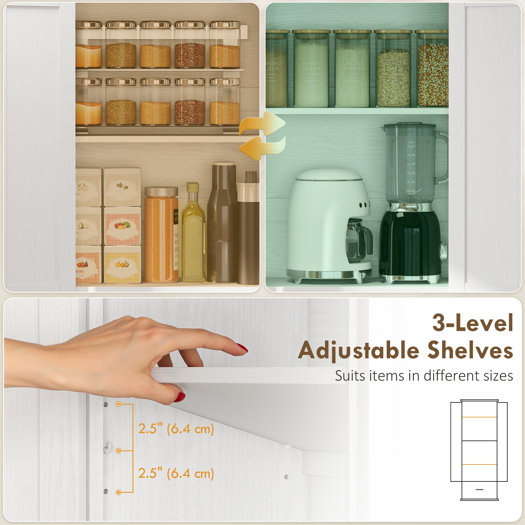 71" Pantry Cabinet, Kitchen Storage Cabinet with Adjustable Shelves, Barn Doors and Drawer for Dining Room, White