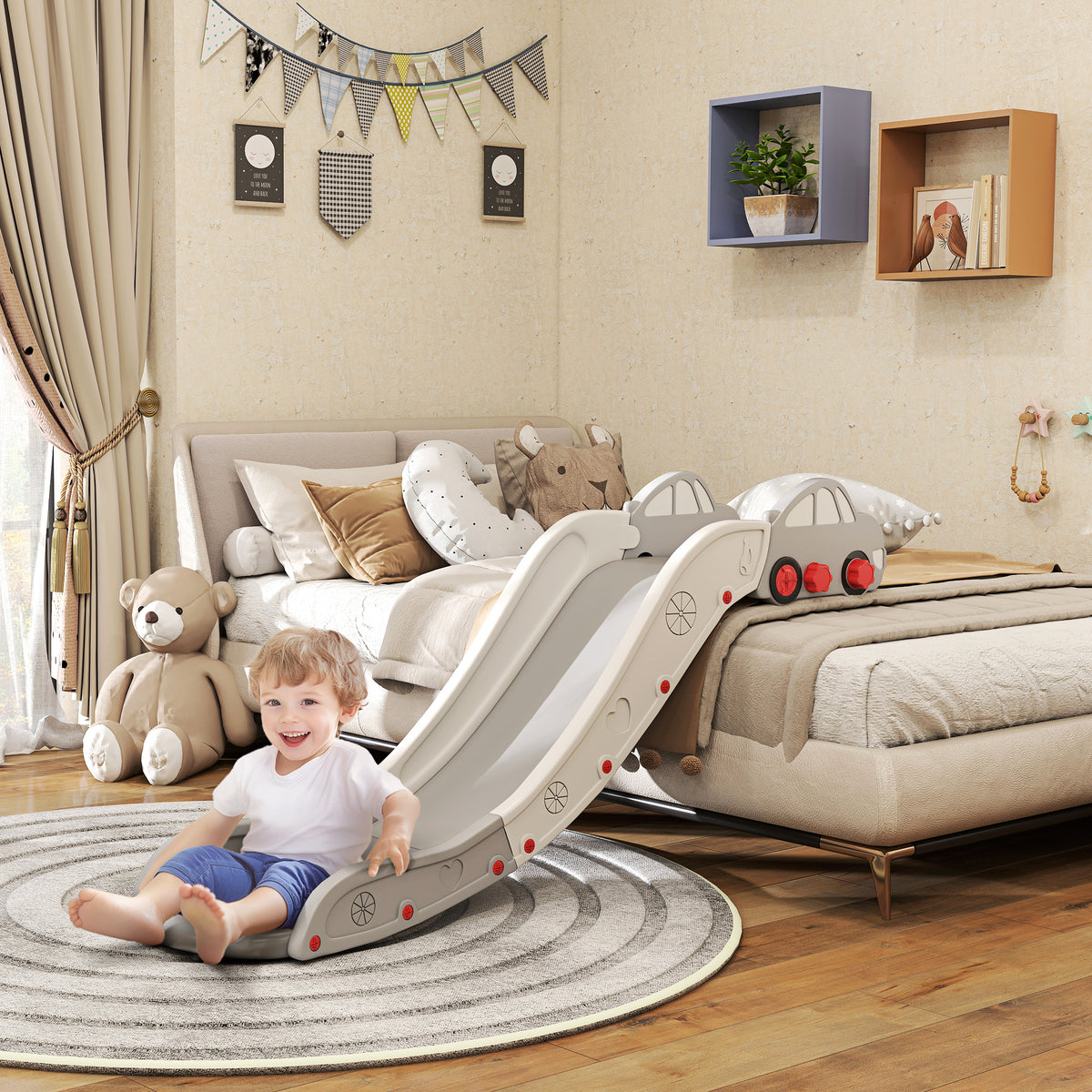 Extra Length Toddler Slide for Bed, Sofa, Easy to Assemble, Gray