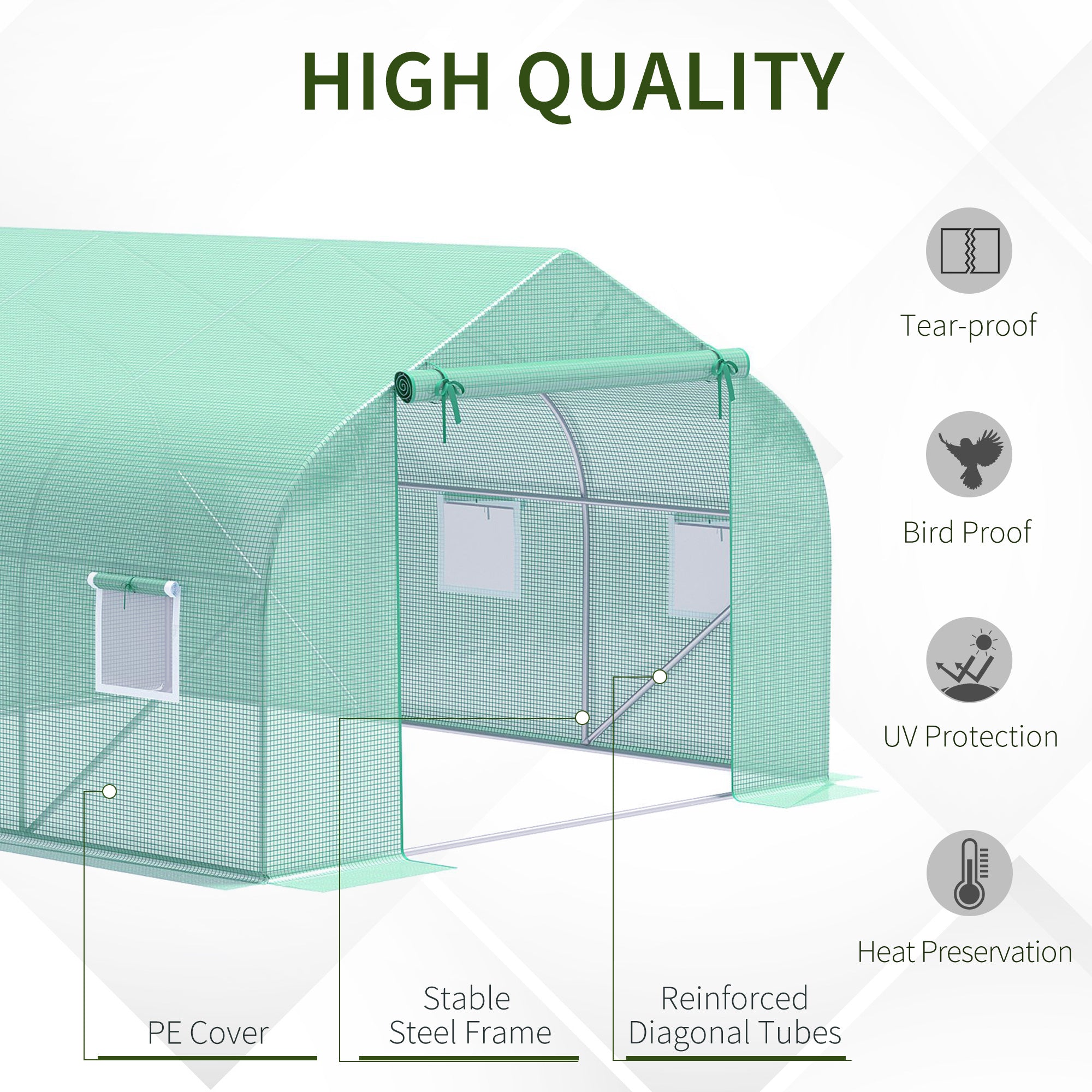 11.5' x 10' x 6.5' Outdoor Portable Walk-In Tunnel Greenhouse with Windows-Deep Green - Green - Image 4