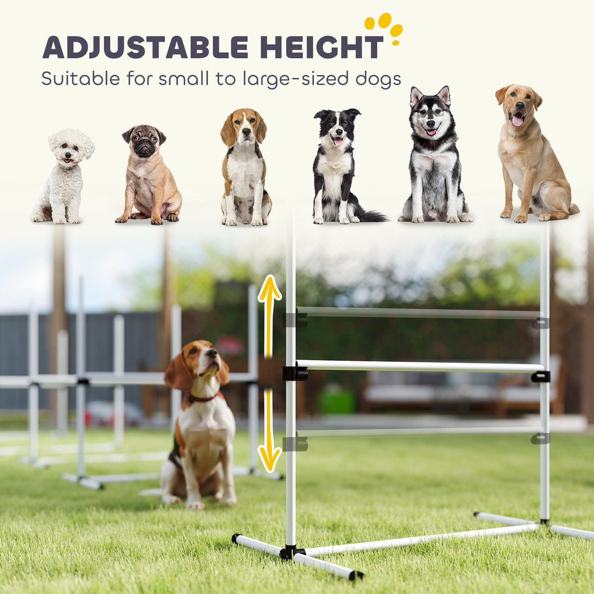 6 Piece Dog Agility Set with Adjustable Height Jump Bars, Carry Bag, Displacing Top Bar, White