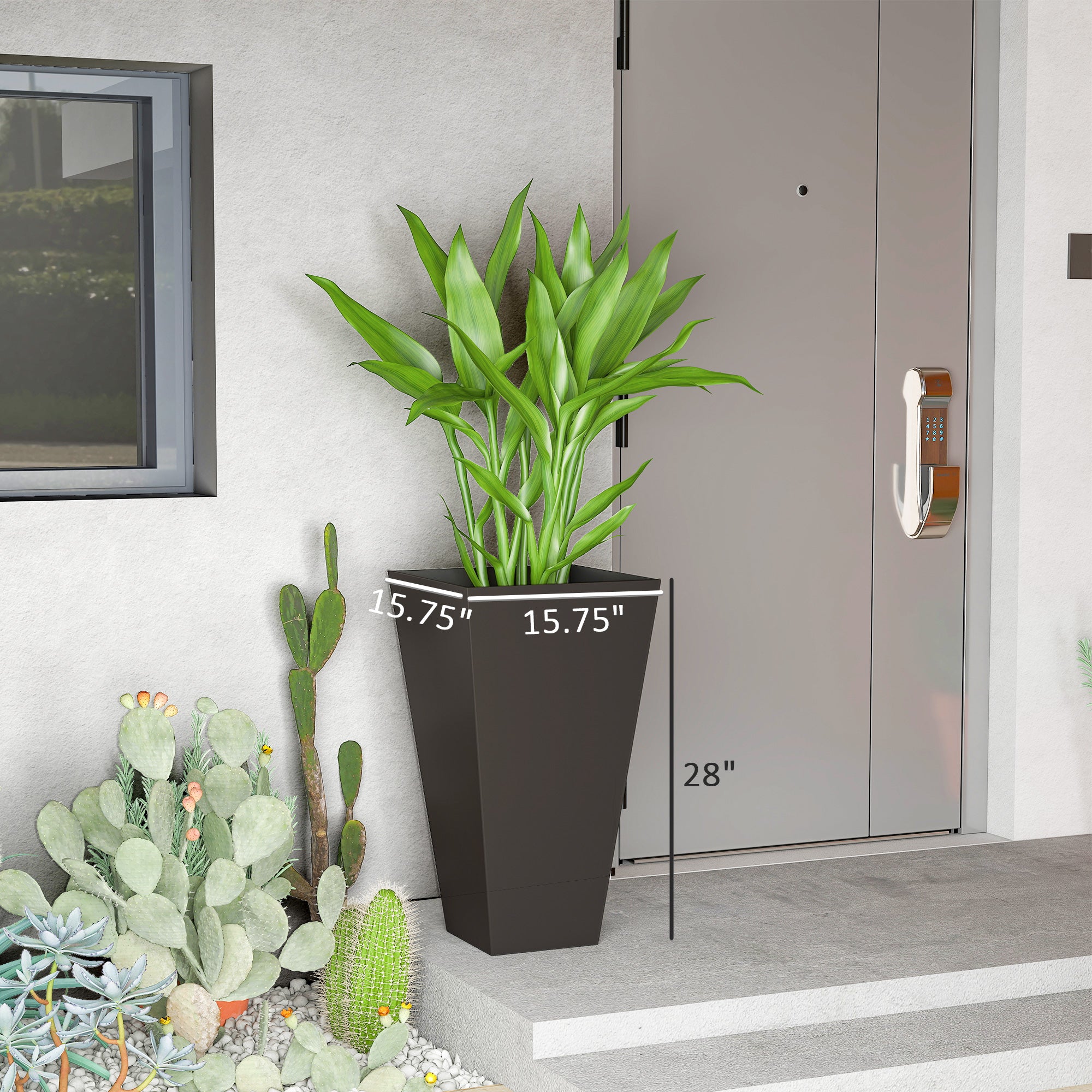 28ft Tall Plastic Planters, Set of 3, Flower Pot, anti-crack, fade-resistant, square shape with a matte surface, Outdoor & Indoor, for lawns, patios, yards, Brown - Brown - Image 3