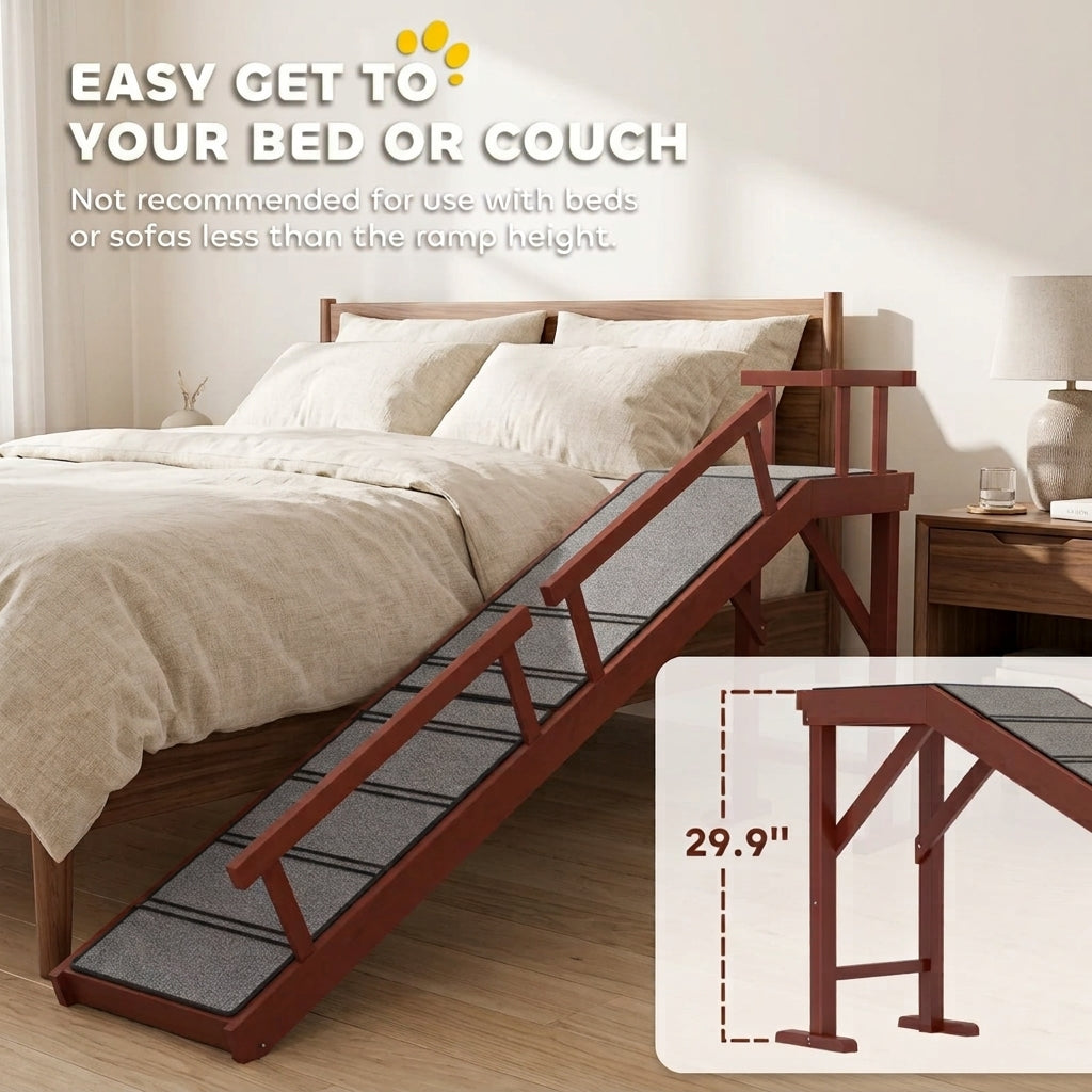 Wooden Dog Ramp with Removable Guardrails, Non-Slip Surface, 70.5" Long, Brown