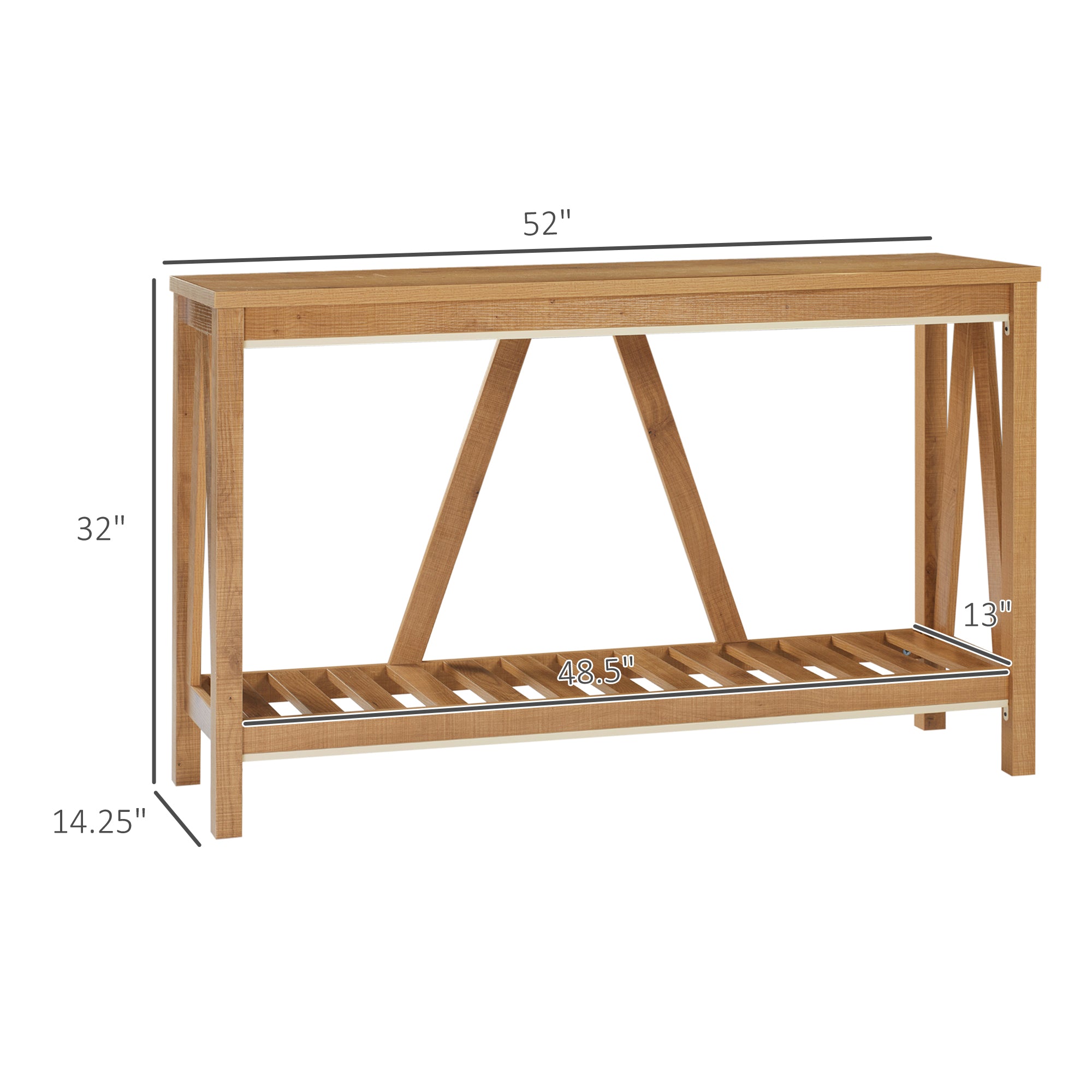 Console Table, Farmhouse Entryway Table with Storage Slatted Shelf, Rustic Sofa Table with Anti-Tipper for Living Room, Hallway, Brown