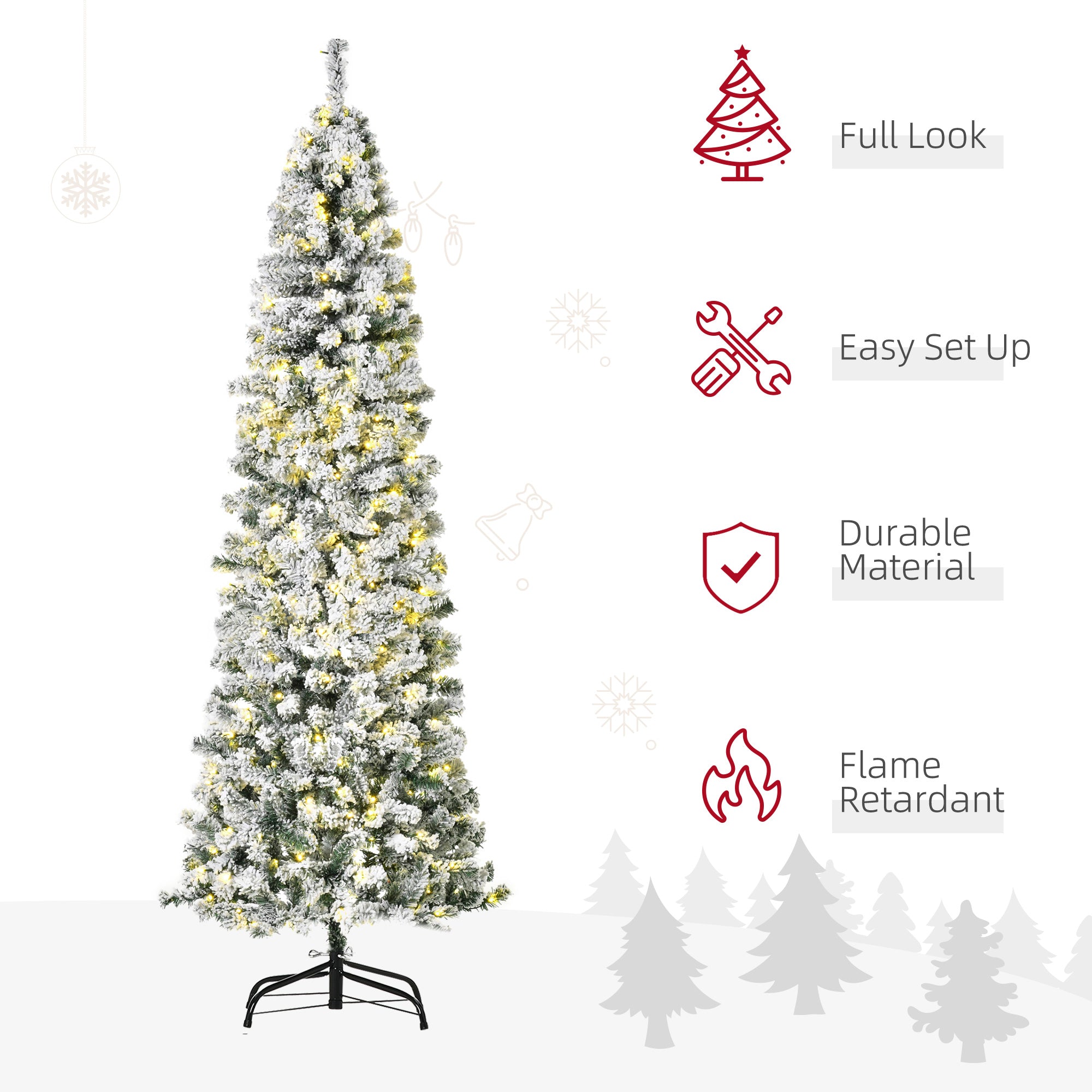 7.5ft Pre-Lit Snow-Flocked Slim Douglas Fir Artificial Christmas Tree with Realistic Branches, 350 LED Lights and 641 Tips