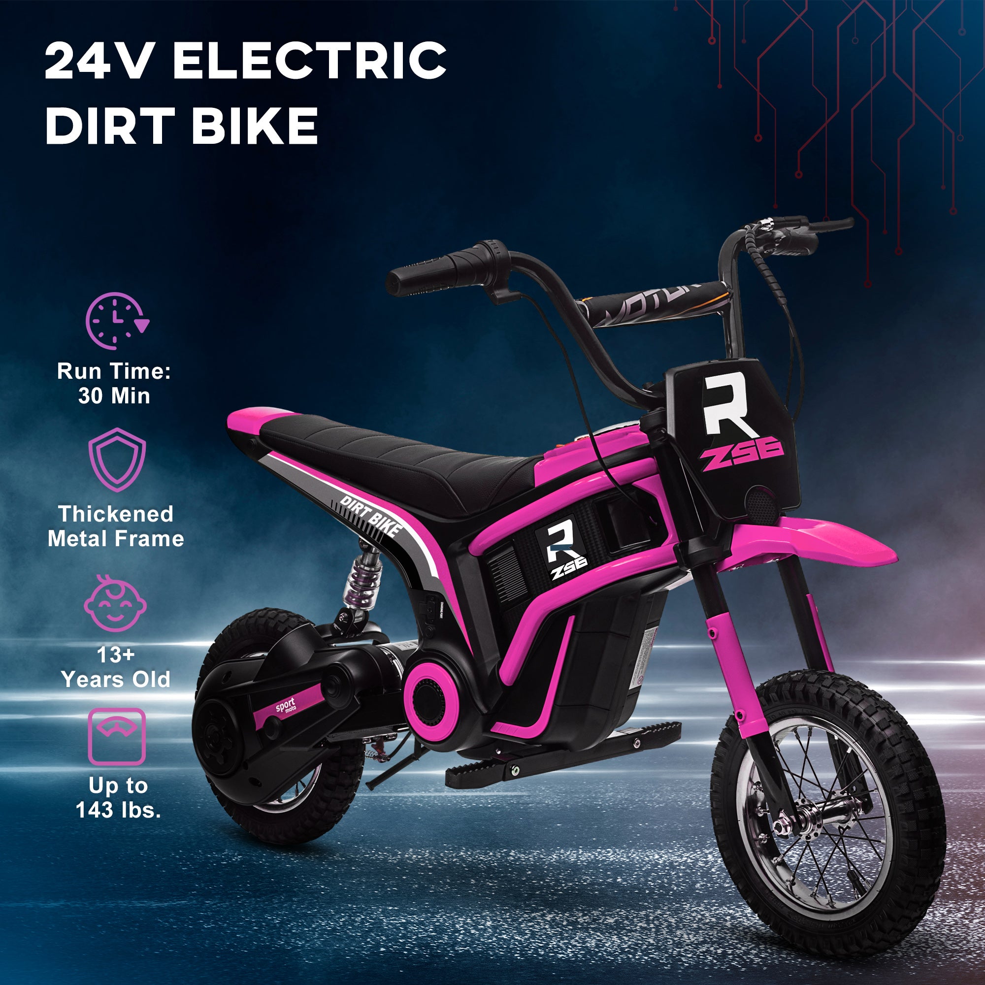 24V 350W Electric Dirt Bike Up to 15 MPH w/ Twist Grip Throttle, Pink