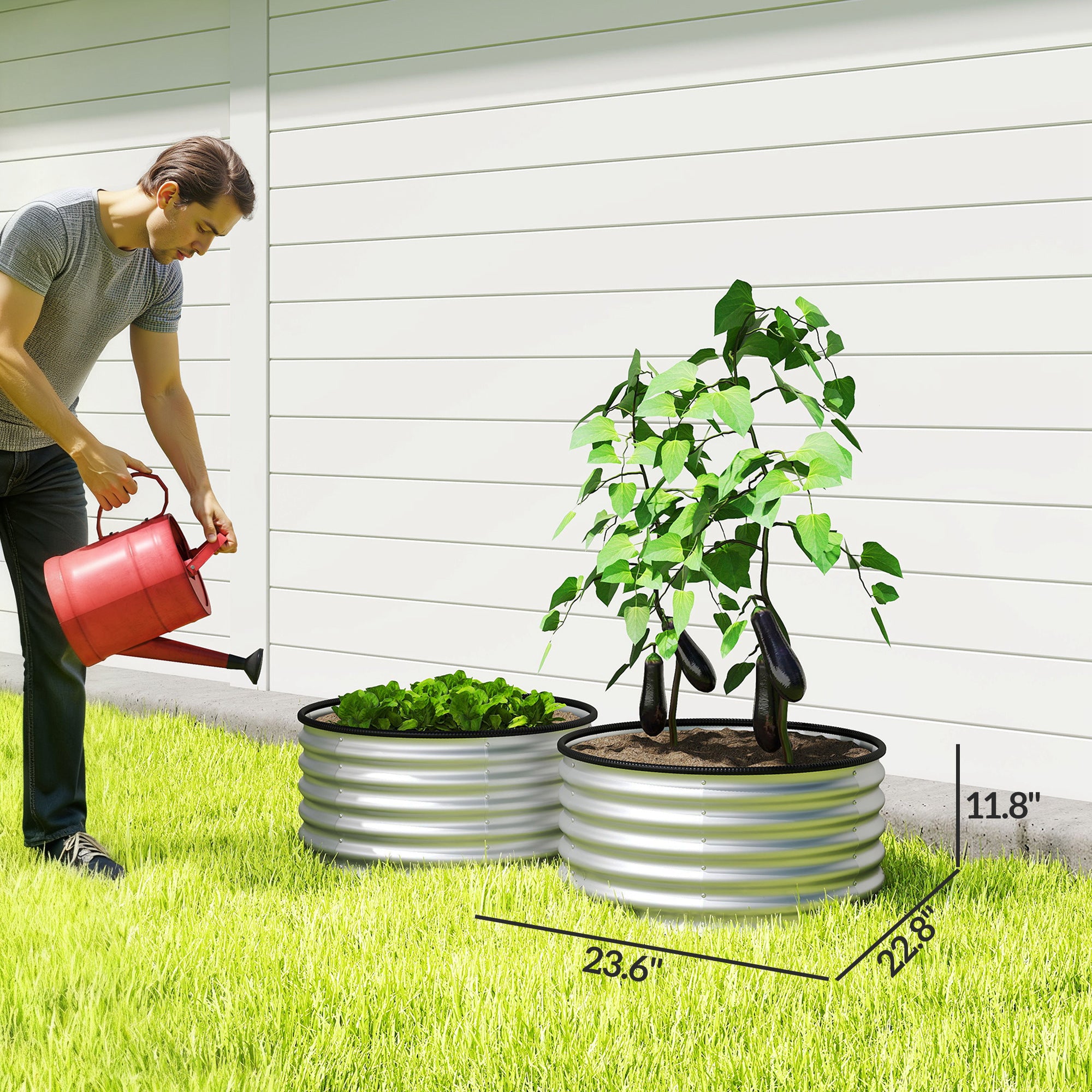Set of 2 Raised Garden Bed, Metal Planter Box with Safety Edging, Easy-to-assemble Stock Tank 3'x3'x1.4' Silver - Silver - Image 3