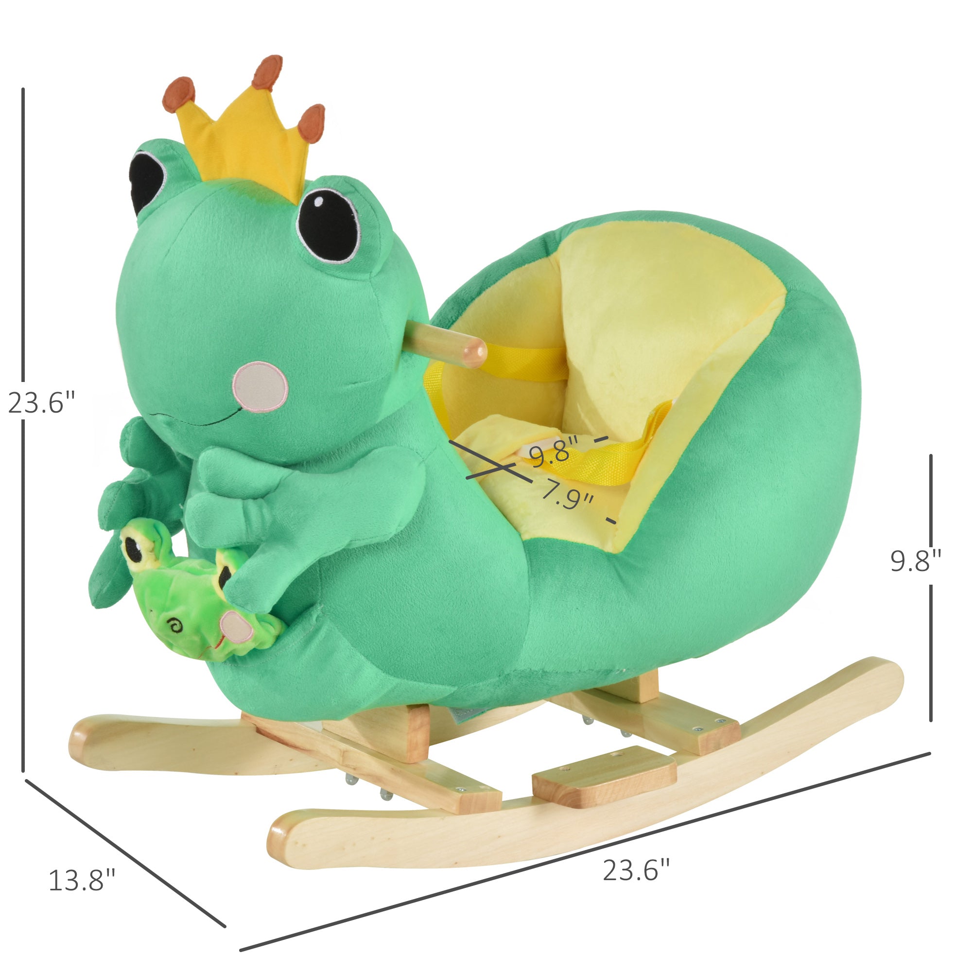 Kids Ride-On Rocking Horse Toy Frog Style Rocker with Fun Music, Seat Belt & Soft Plush Fabric Hand Puppet for Children 18-36 Months