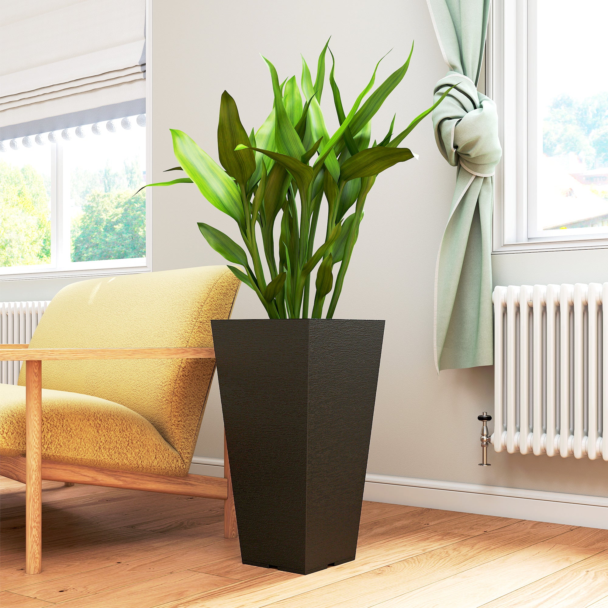 23 Inch Tall Planters for Outdoor Plants, Set of 2 Plastic Flower Pots, for Front Door Patio Garden Use, Black - Black - Image 7