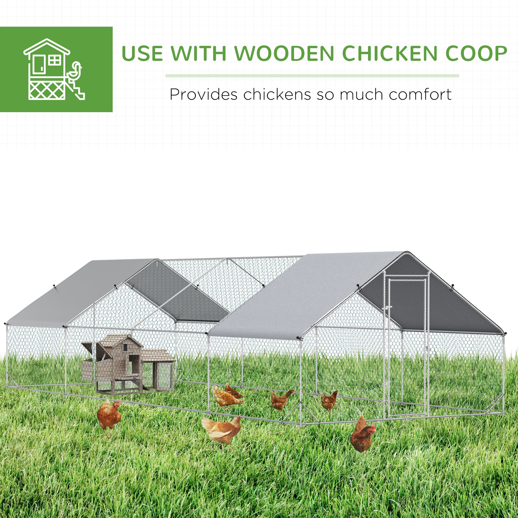 Metal Chicken Run 9.8' x 26.2' x 6.6' with Waterproof and Anti-UV Cover for Outdoor and Yard Farm Use - Silver - Image 5