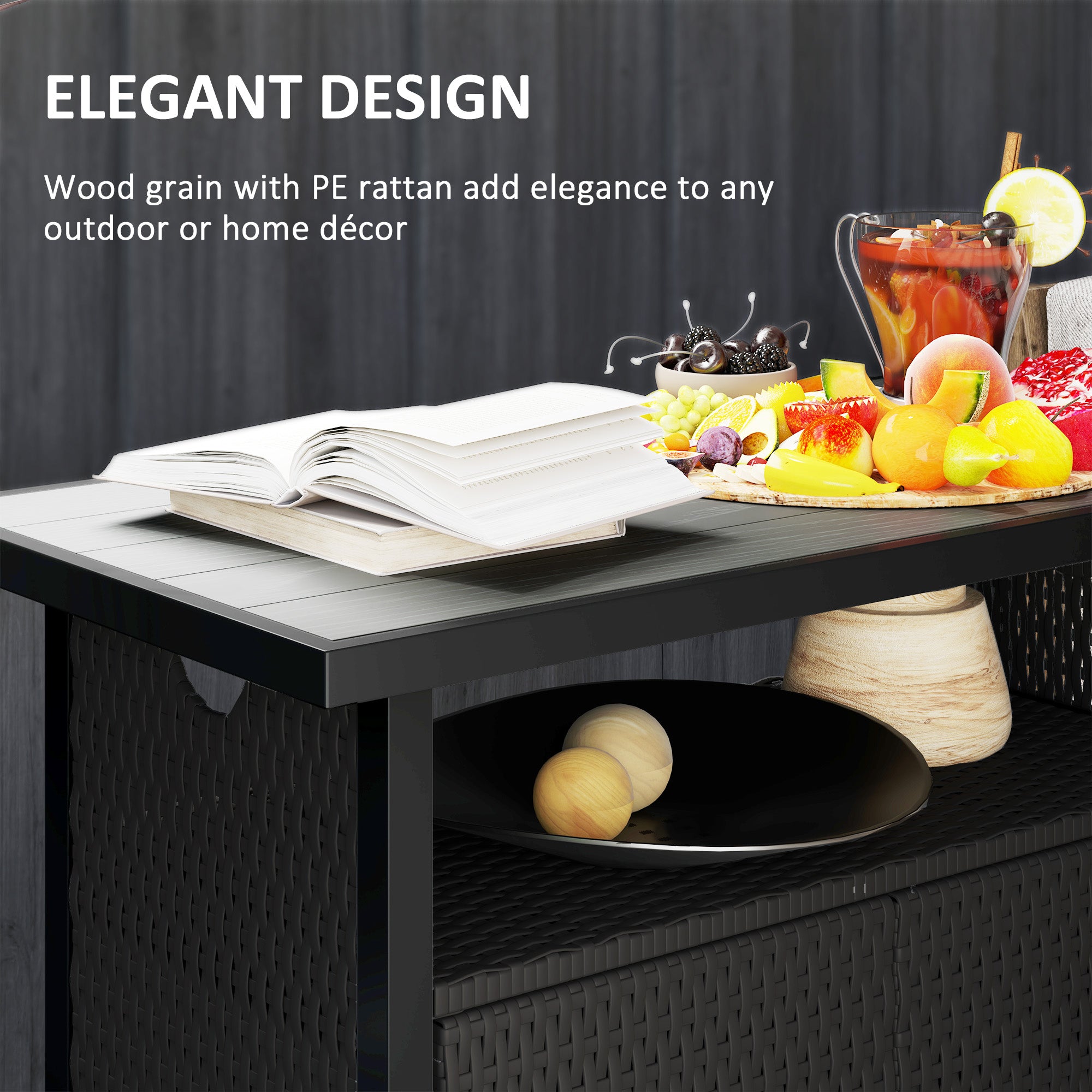 Outdoor Pool Towel Storage Cabinet Organizer, Outdoor Bar Table with Shelf and Cabinet, Pool Towel Holder Pool Valet with Weather-Resistant PE Rattan and Steel Frame, Espresso - Espresso - Image 7