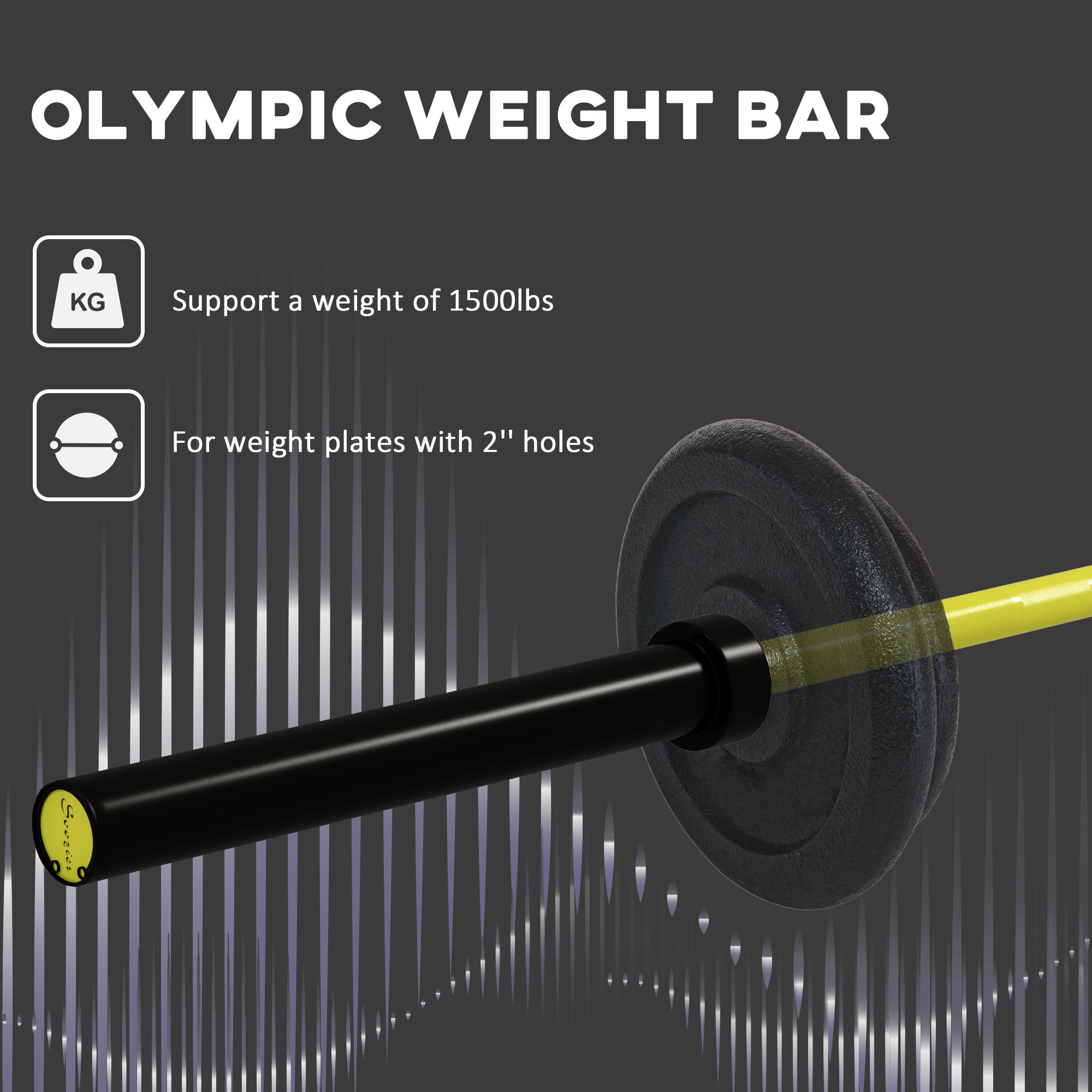 7.2ft Weight Bar, Olympic Bar with Rotating Sleeves, Non-Slip Knurling Grip, 1500lbs Weight Capacity, Yellow