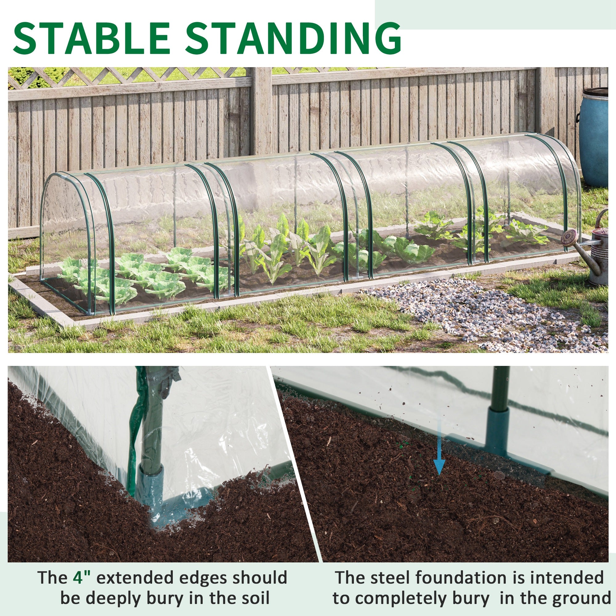 13' L x 3' W x 2.5' H Portable Tunneled Greenhouse with 4 Zippered Doors, Water/UV Fighting PVC Cover - Clear - Image 7