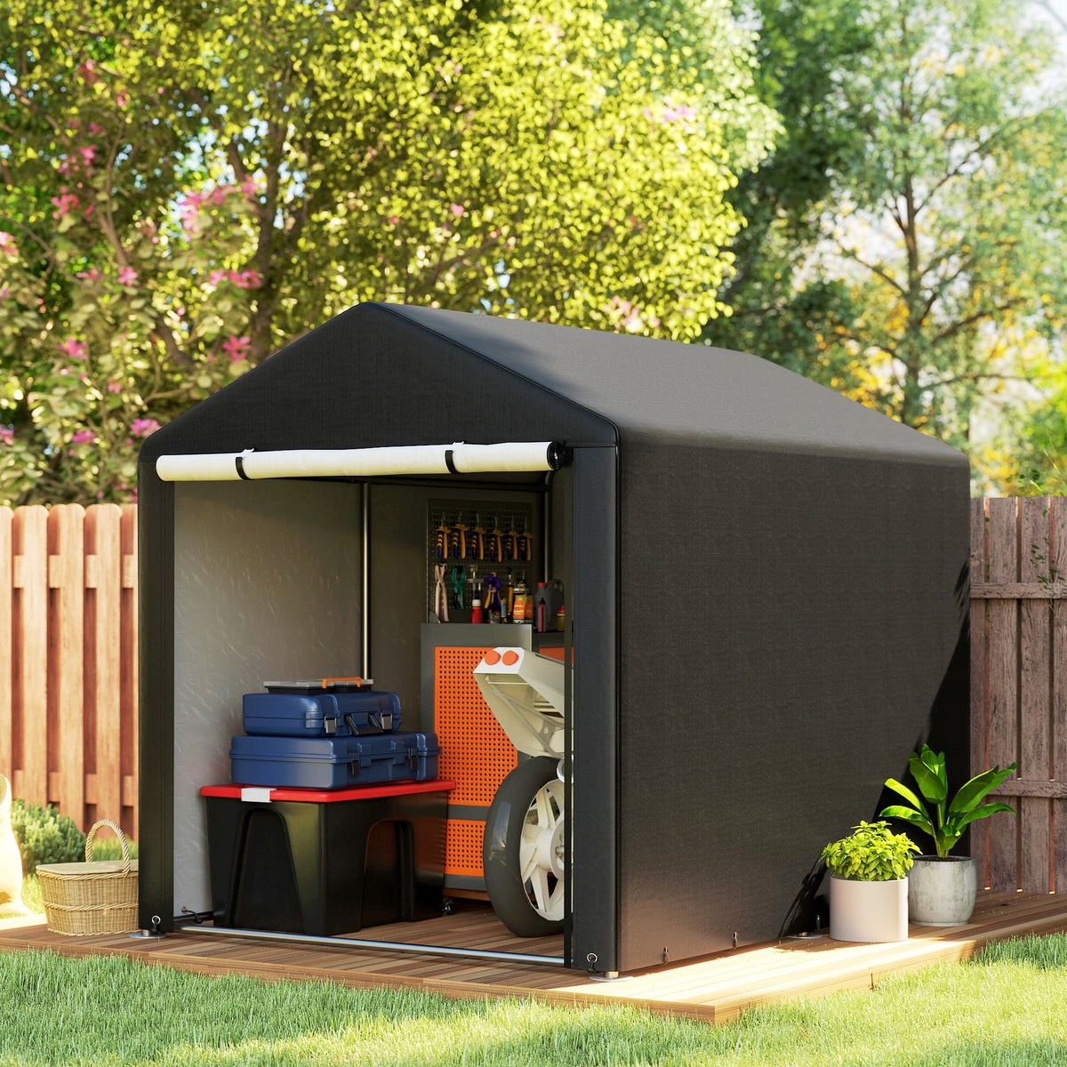 5.2 x 7.2 ft Portable Storage Shed Tent, Heavy Duty Outdoor Shed, Waterproof Garage Shelter with Galvanized Steel Black