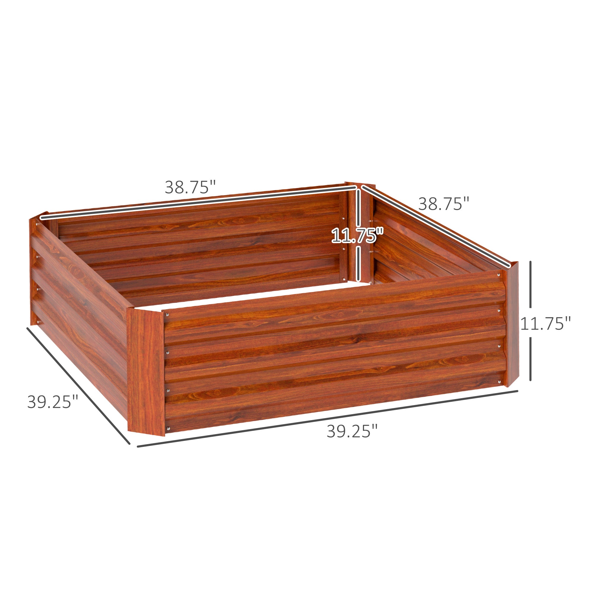 2 Piece Galvanized Raised Garden Bed, 3.3' x 3.3' x 1' Metal Planter Box for Growing Vegetables, Flowers, Herbs, Succulents, Dark Brown - Brown - Image 3