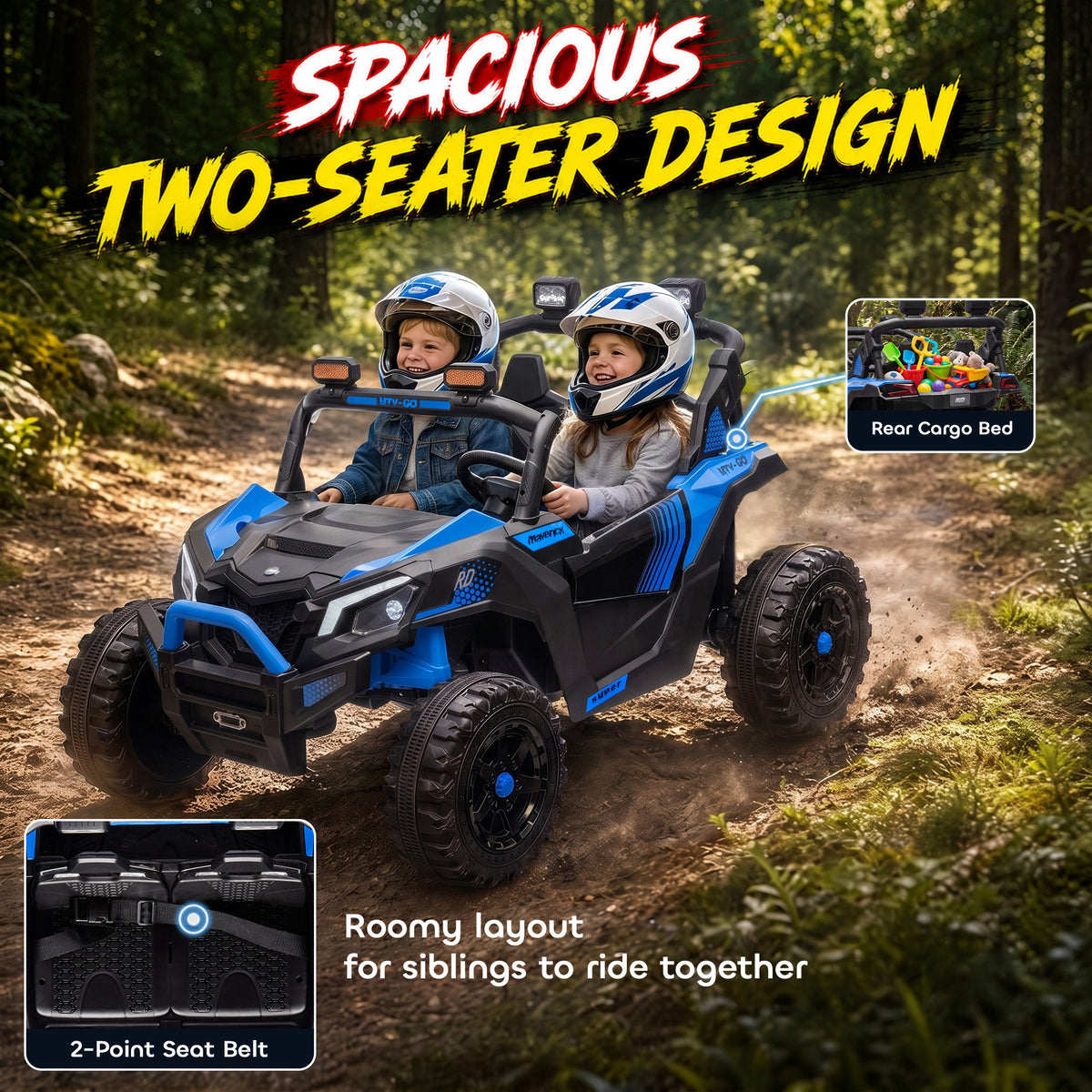 24V 2 Seater Ride On Truck Car for Big Kids with Remote Control, Dual Motors, 4-Wheel Suspension for Ages 3-8, Blue