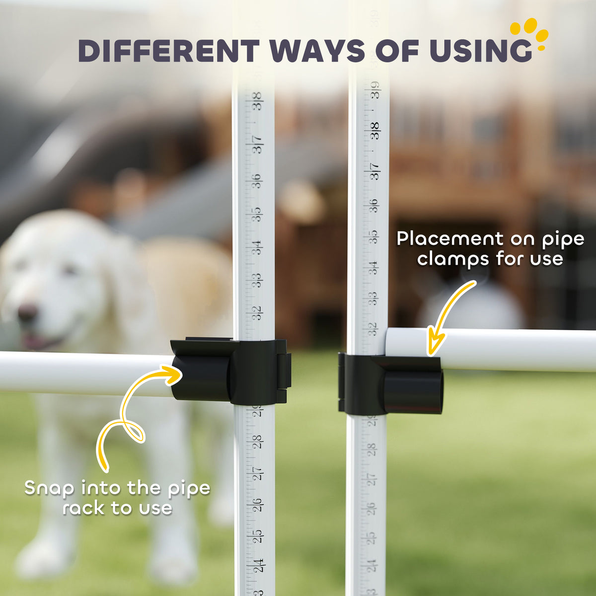 6 Piece Dog Agility Set with Adjustable Height Jump Bars, Carry Bag, Displacing Top Bar, White