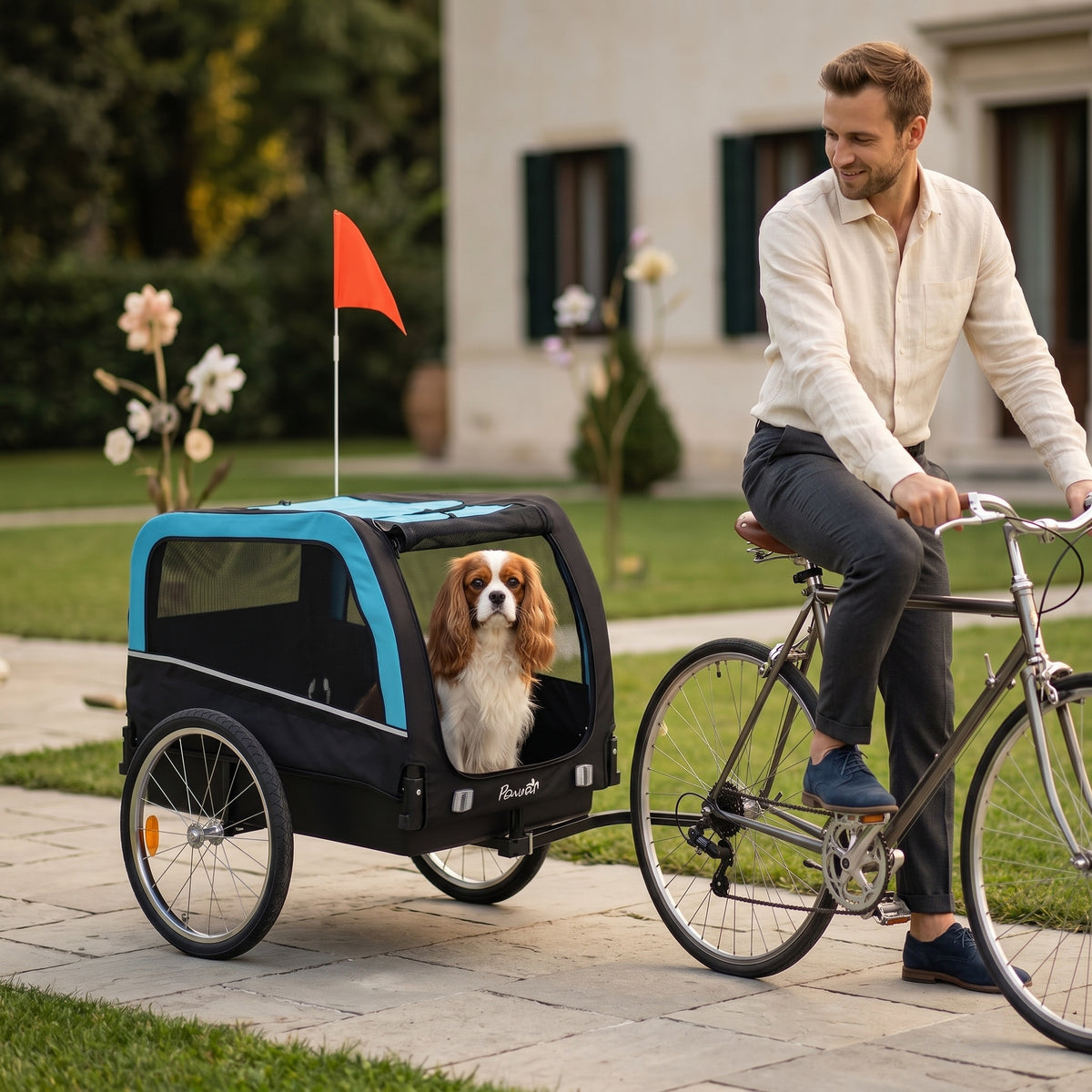 Dog Bike Trailer, Pet Cart Bicycle Carrier with 20" Air Tires, Quick-Release Wheels, Reflectors, Flag