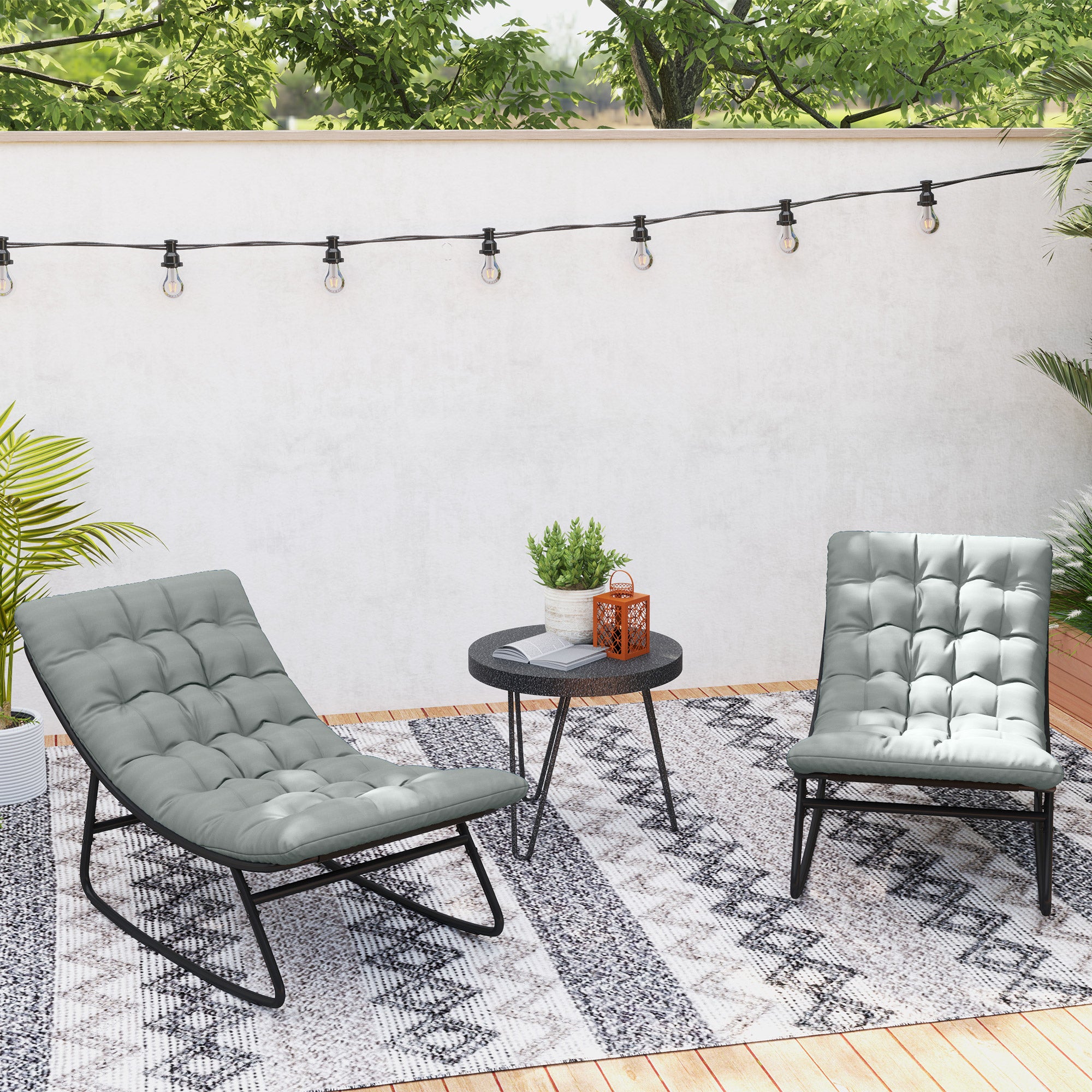 2 Pieces Outdoor Patio Rocking Chairs, Rocking Porch Chairs with Mesh Deep Seats for Indoor, Porch, Balcony, Dark Gray