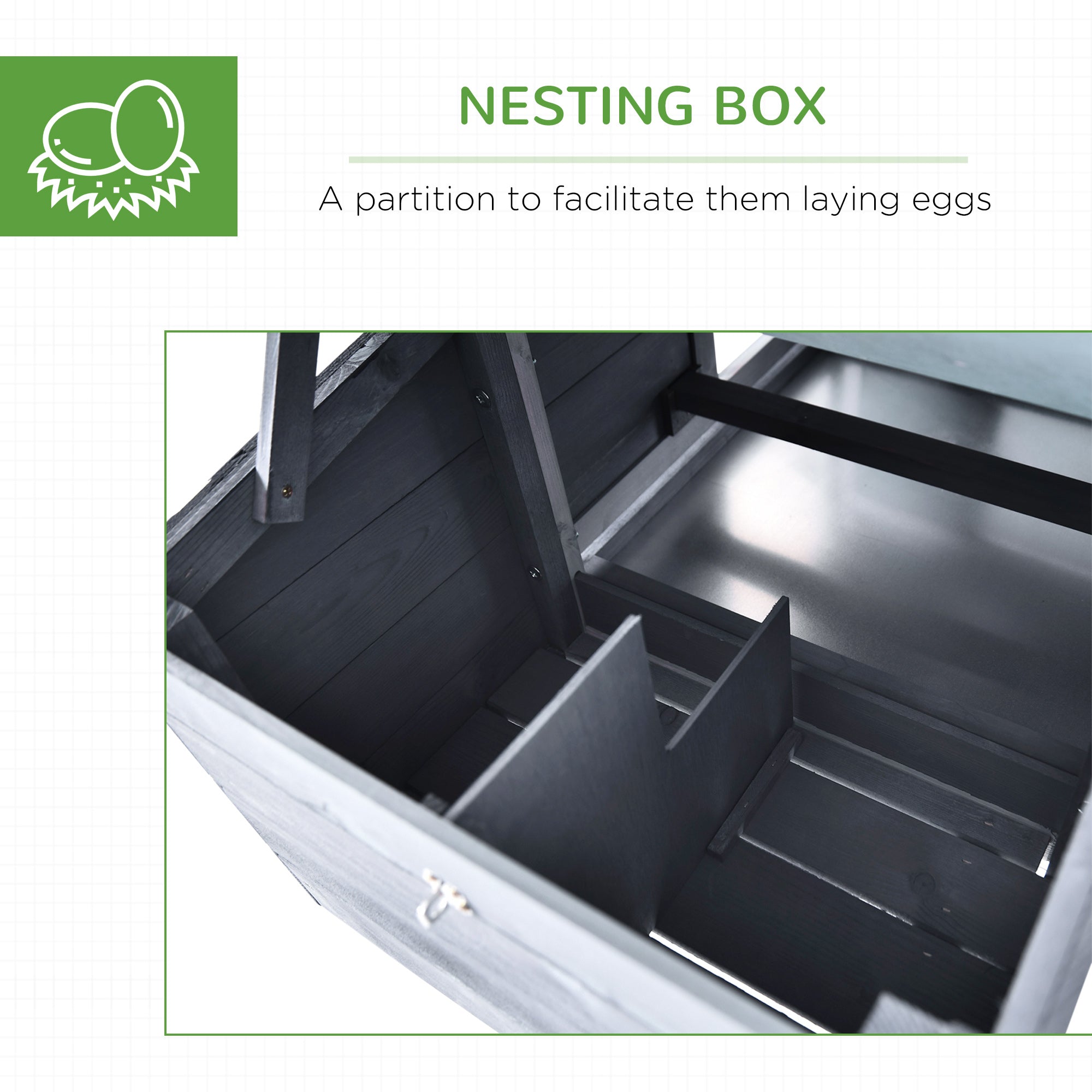 59" Small Wooden Chicken coop Hen House Poultry Cage for Outdoor Backyard with 2 Doors, Nesting Box and Removable Tray, Gray - Grey - Image 6