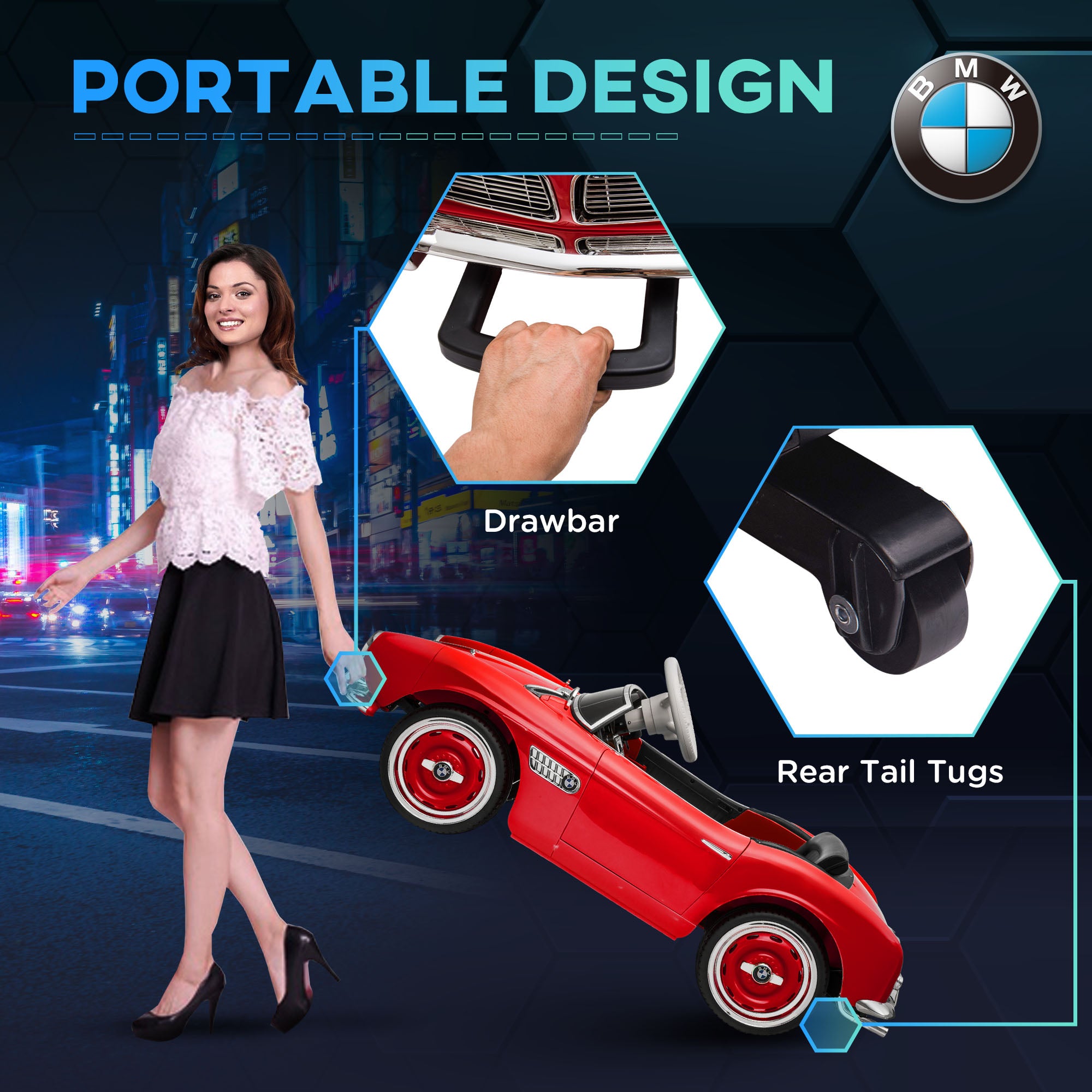 Licensed BMW 12V Kid Electric Ride On Car with Easy Transport, Red