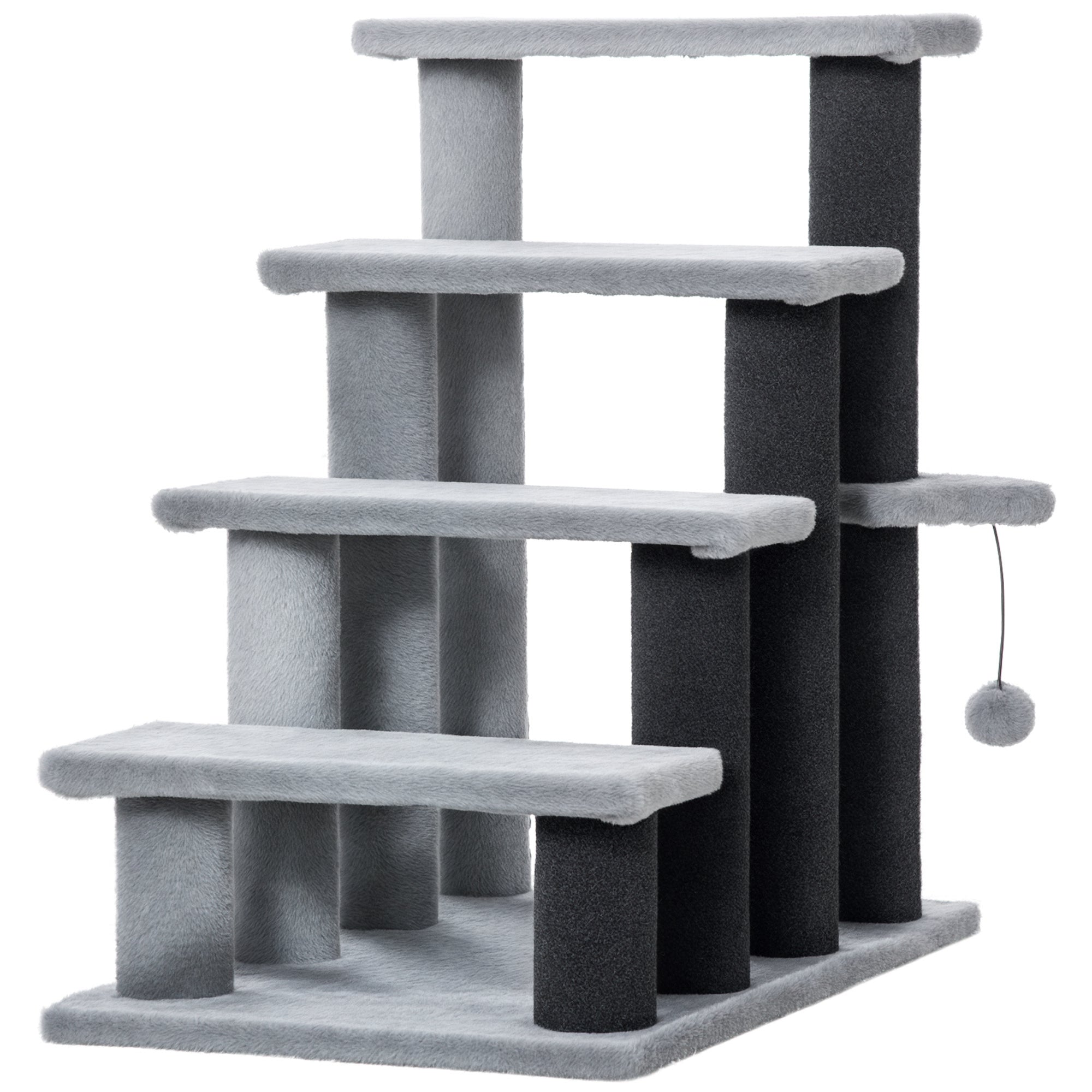 Cat Tree, Cat Tower Cat Stair Steps with Scratching Post, Hanging Play Ball for High Bed, Sofa, Indoor / Outdoor - Light Grey