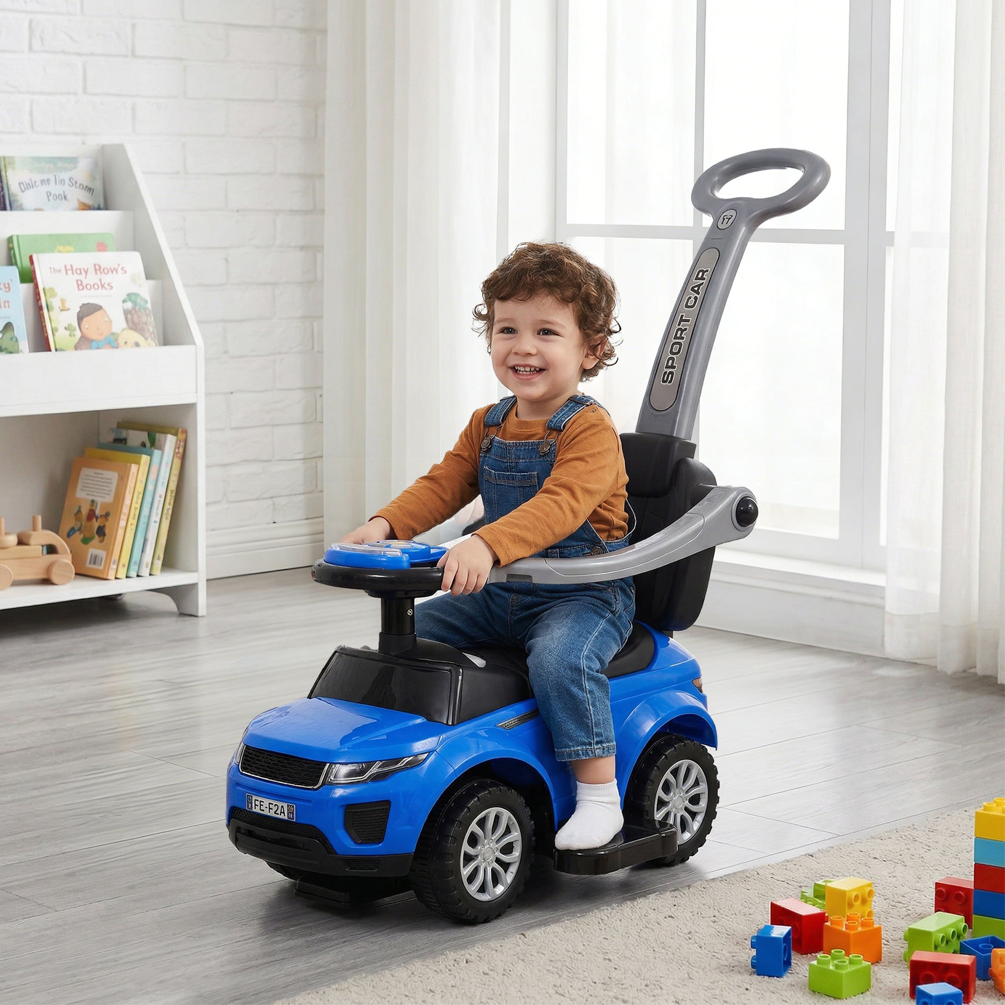 3 In 1 Push Cars for Toddlers Kid Ride on Push Car Stroller Sliding Car with Horn Music Light Function Secure Bar Ride on Toy for Boy Girl 18-36 Months, Blue
