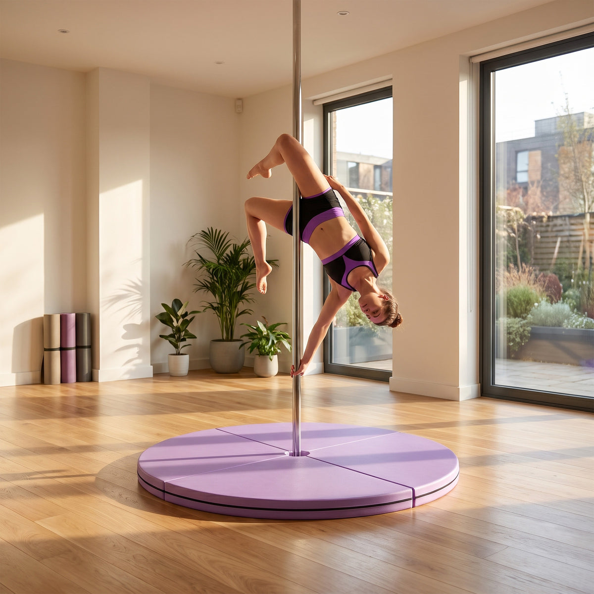 Pole Dance Mat, 2"T x 5'W Folding Pole Crash Mat for Home, Lightweight and Foldable, Light Purple