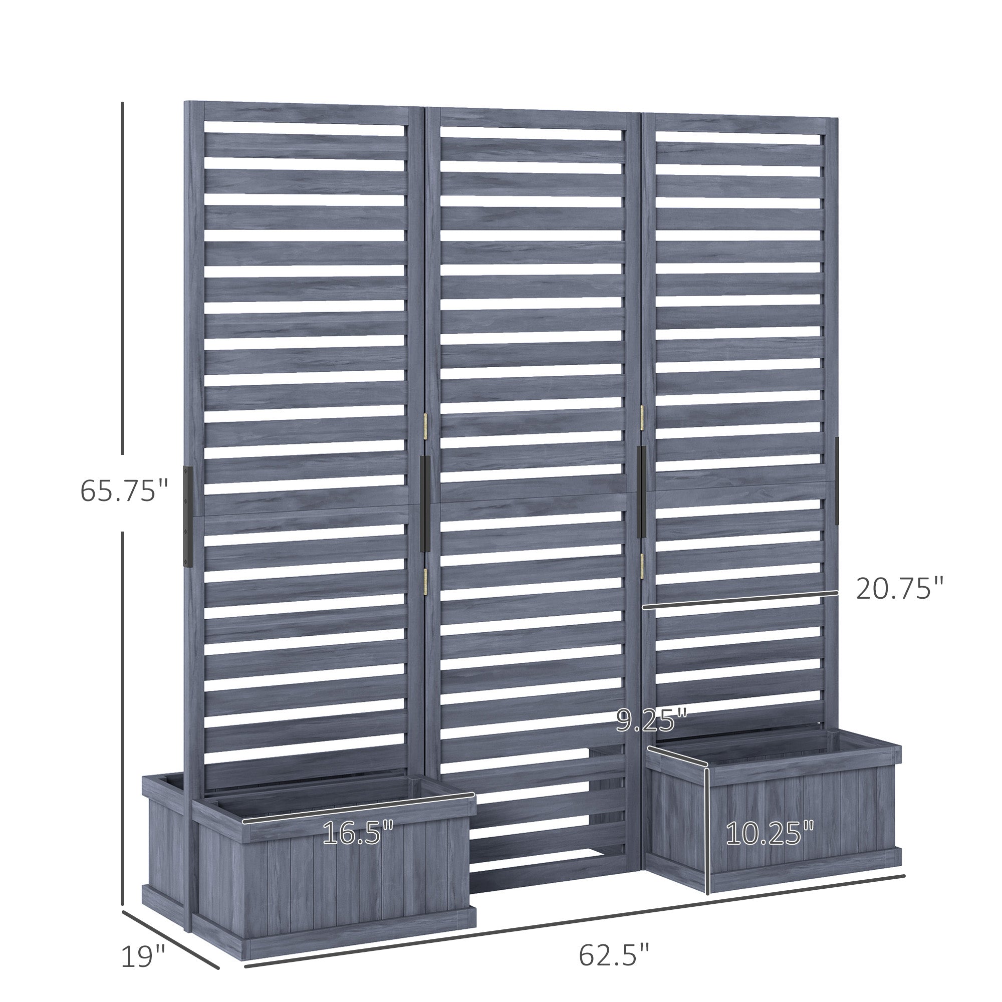 Wood Privacy Screen w/ 4 Planter Box, Raised Bed w/ 3 Panels & Drainage Holes - Gray - Image 3