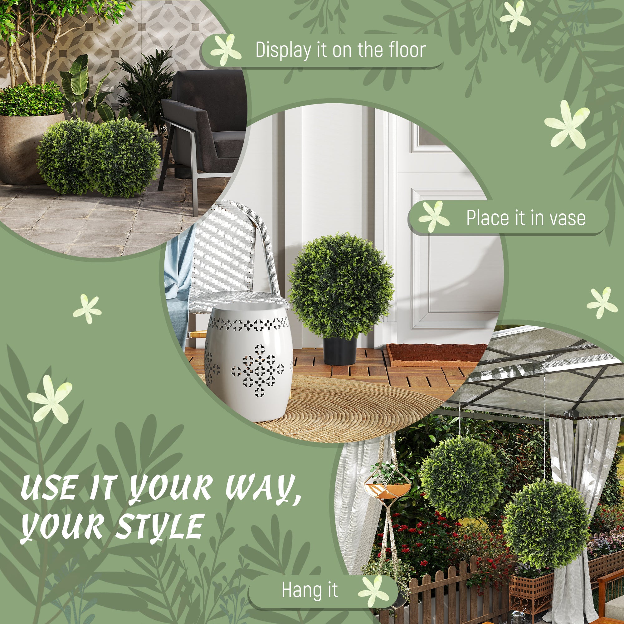 2 Pack Artificial Plant Cedar Topiary Balls, 17.7 Inch